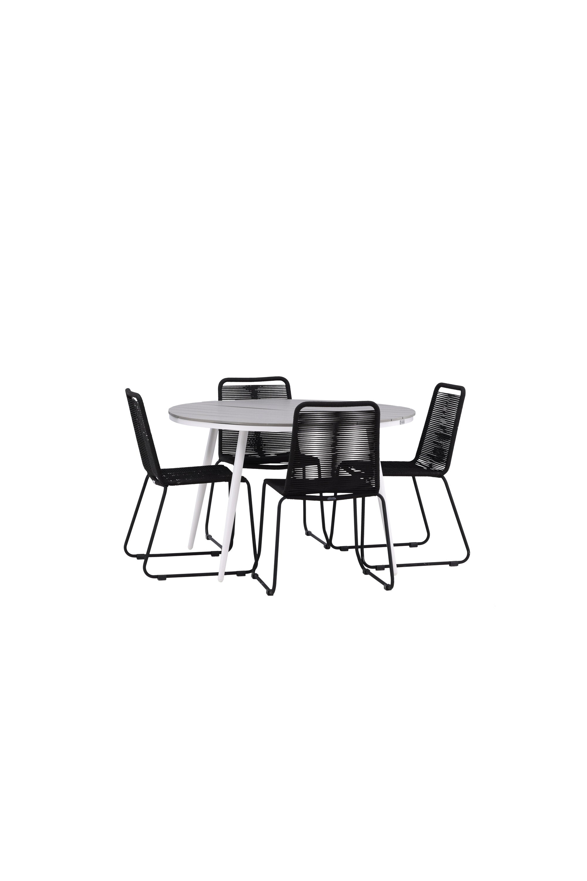 Break Outdoor-Tischset + Lindos Stack ⌀120cm/4St. in Weiss präsentiert im Onlineshop von KAQTU Design AG. Gartentischset ist von Venture Home