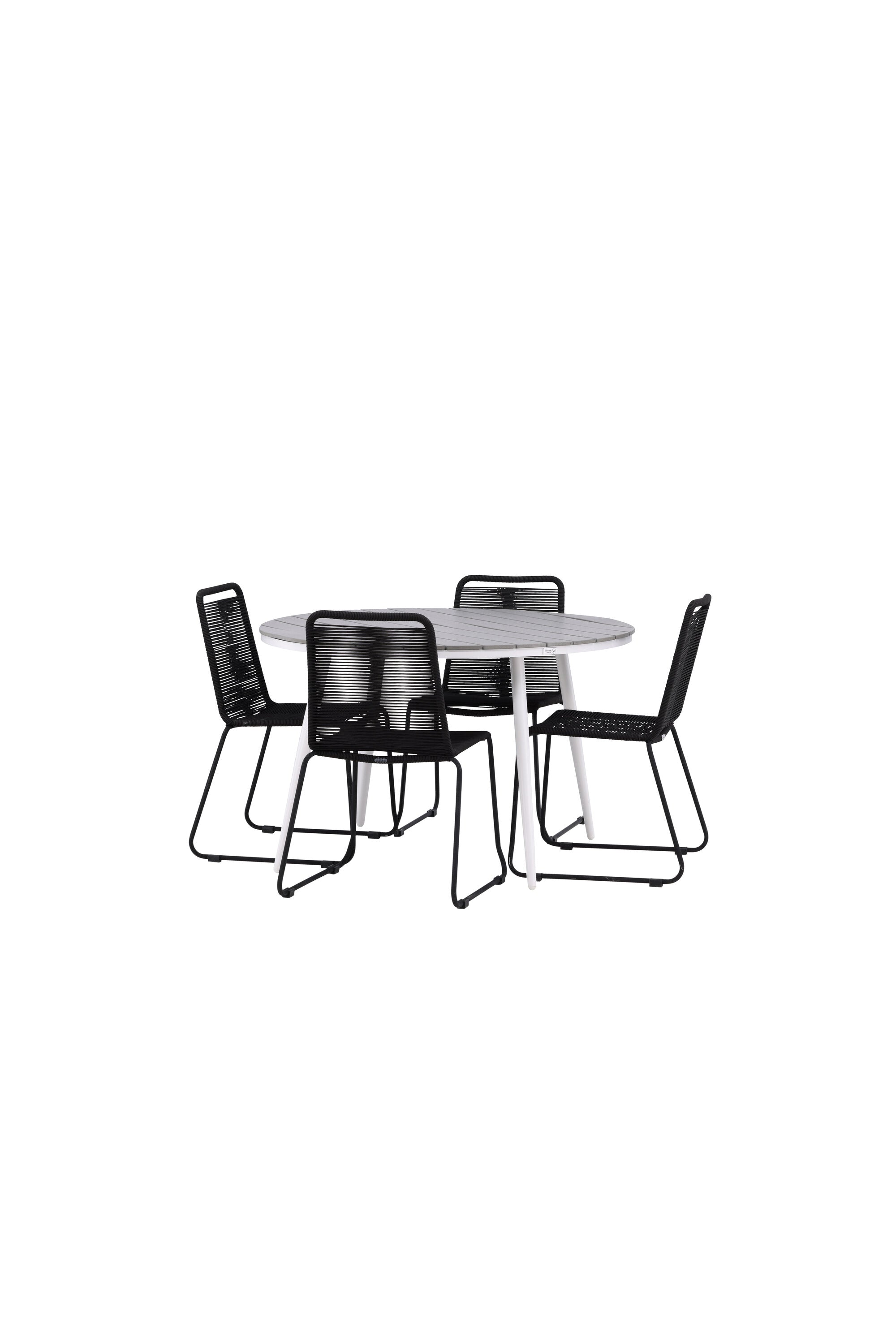 Break Outdoor-Tischset + Lindos Stack ⌀120cm/4St. in Weiss präsentiert im Onlineshop von KAQTU Design AG. Gartentischset ist von Venture Home