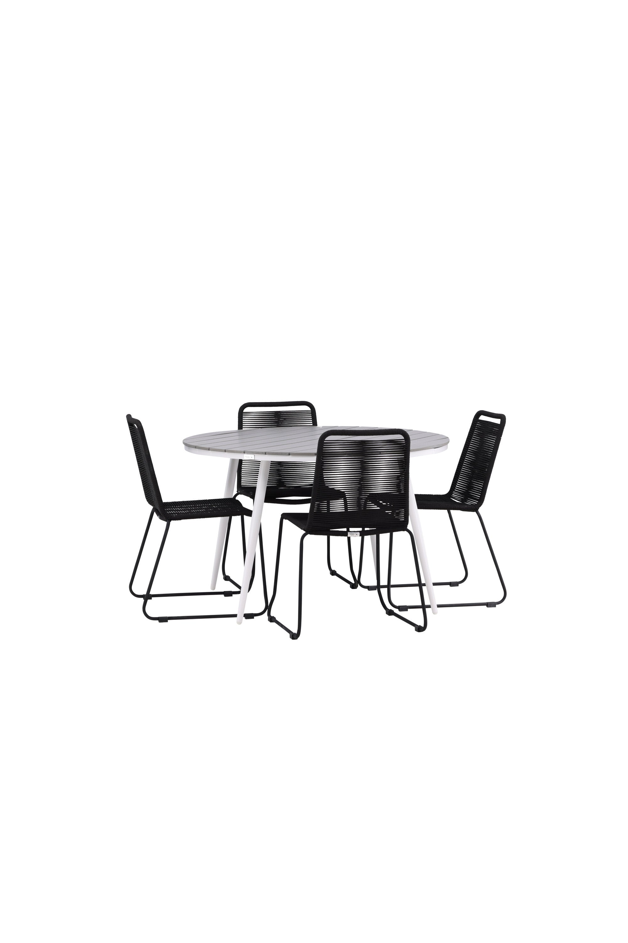 Break Outdoor-Tischset + Lindos Stack ⌀120cm/4St. in Weiss präsentiert im Onlineshop von KAQTU Design AG. Gartentischset ist von Venture Home