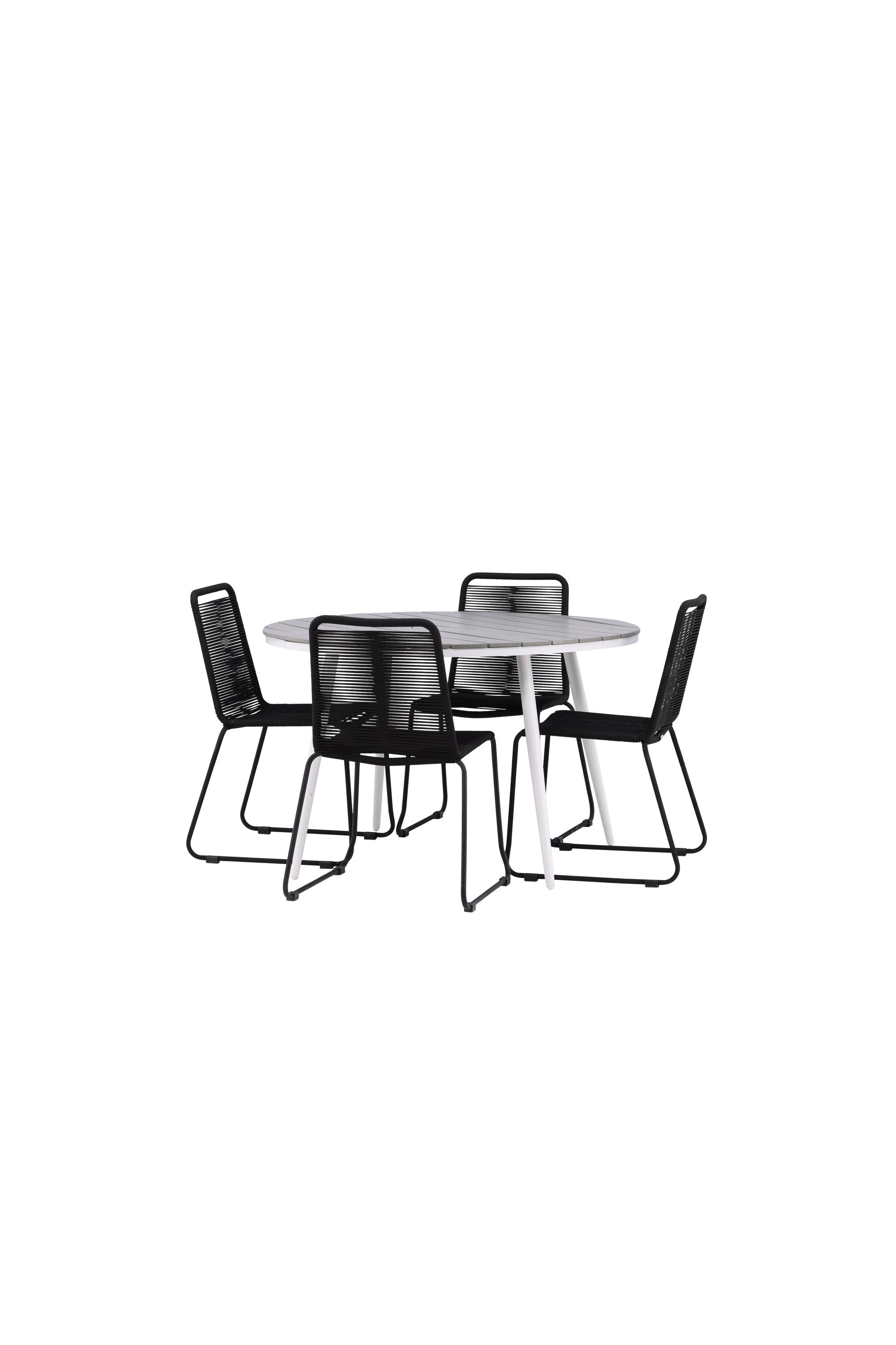 Break Outdoor-Tischset + Lindos Stack ⌀120cm/4St. in Weiss präsentiert im Onlineshop von KAQTU Design AG. Gartentischset ist von Venture Home