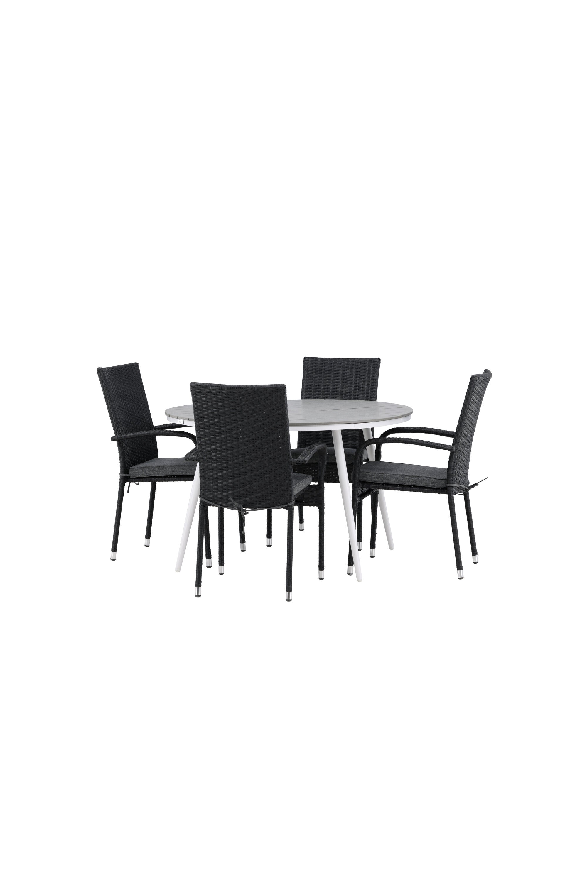 Break Outdoor-Tischset + Anna ⌀120cm/4St. in Weiss/Grau präsentiert im Onlineshop von KAQTU Design AG. Gartentischset ist von Venture Home