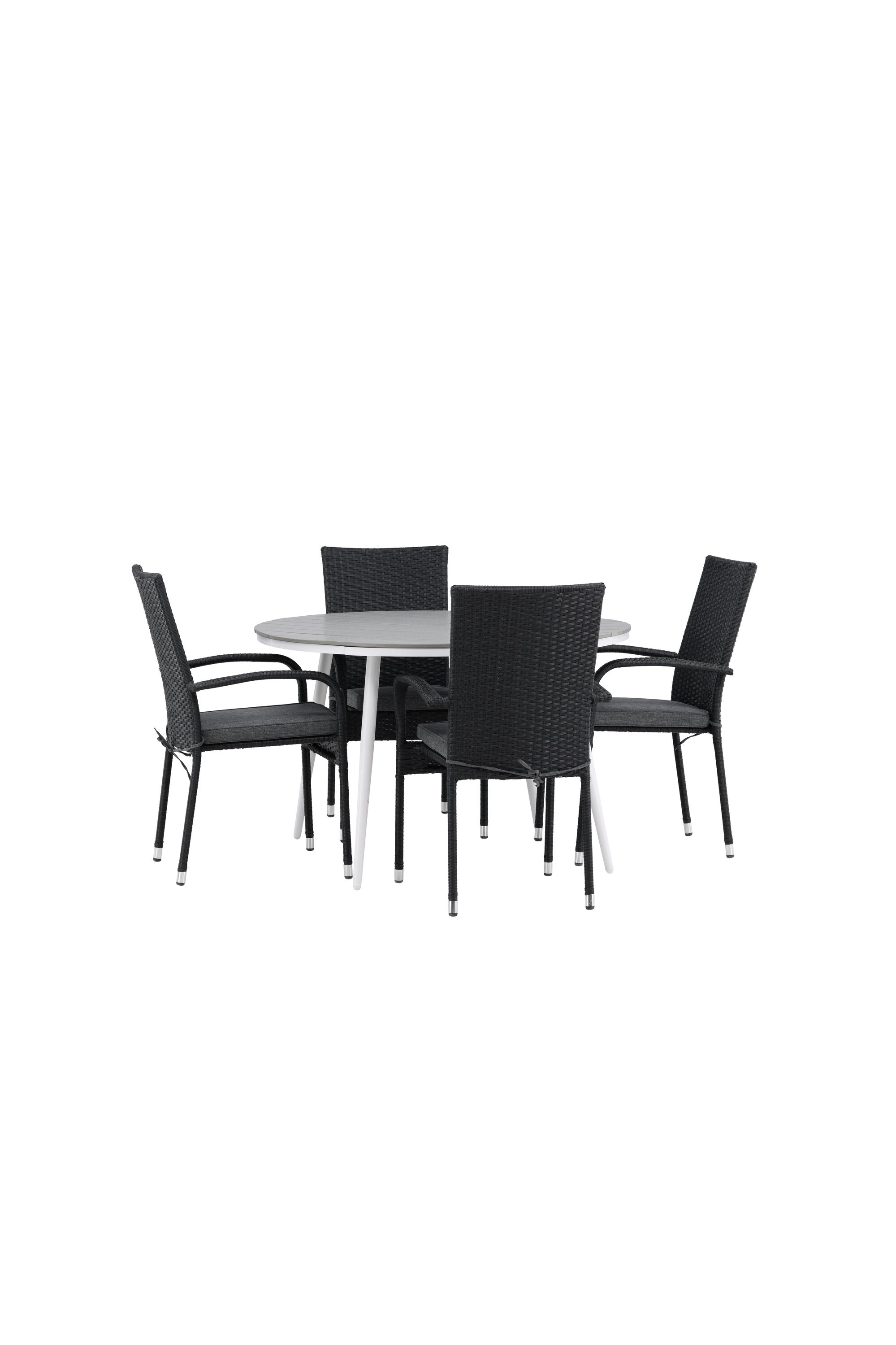 Break Outdoor-Tischset + Anna ⌀120cm/4St. in Weiss/Grau präsentiert im Onlineshop von KAQTU Design AG. Gartentischset ist von Venture Home