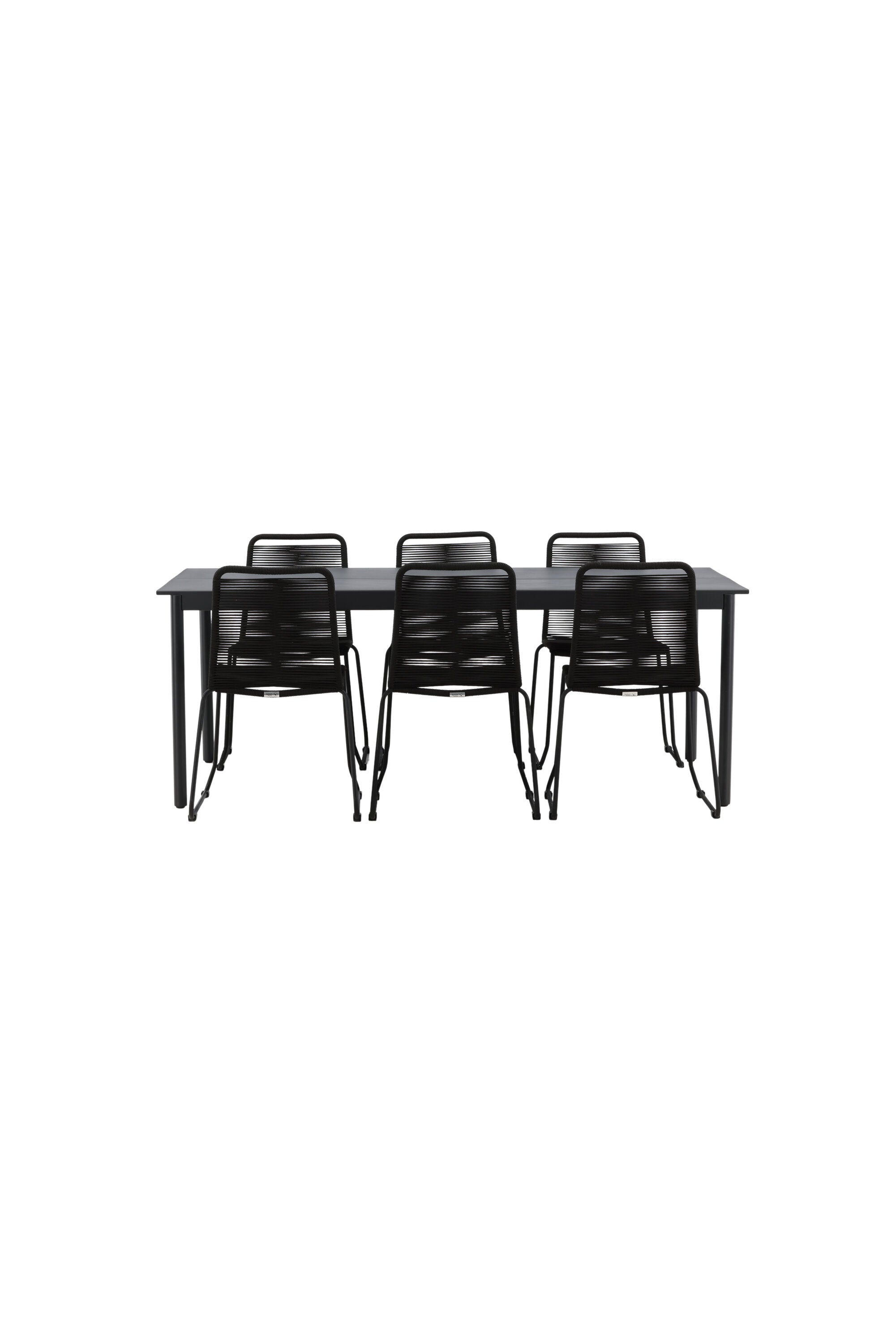 Modena Gartentisch + 6 x Lindos Stacking Stuhl in Schwarz präsentiert im Onlineshop von KAQTU Design AG. Gartentischset ist von Venture Home