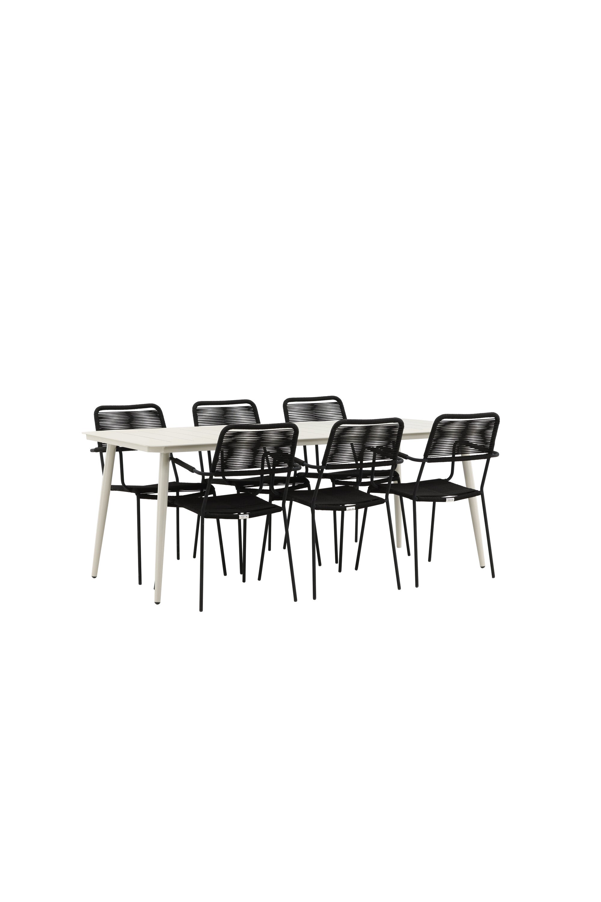Lina Outdoor-Tischset + Lindos Armchair 200cm/6St. in Schwarz präsentiert im Onlineshop von KAQTU Design AG. Gartentischset ist von Venture Home