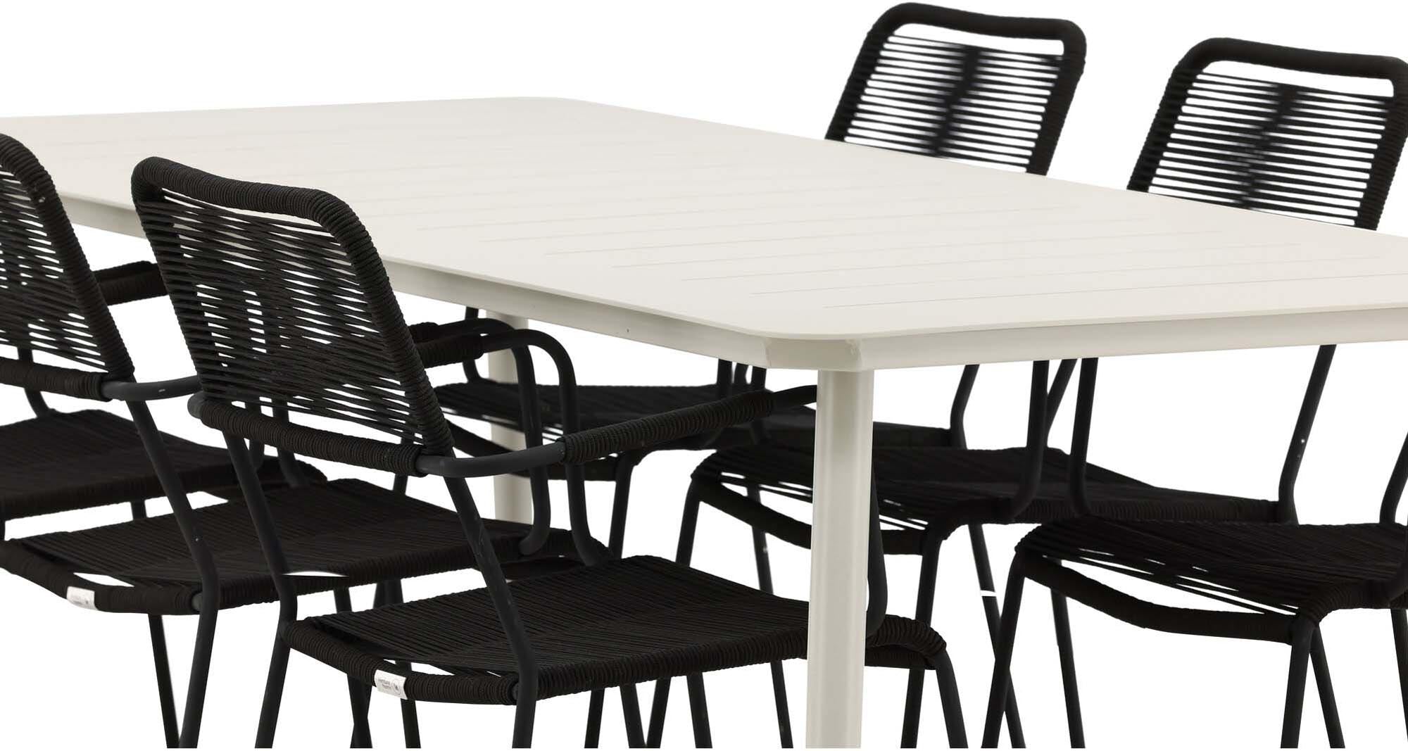 Elegantes Lina Tischset mit 6 Lindos Stühlen, ideal für Outdoor-Dining.