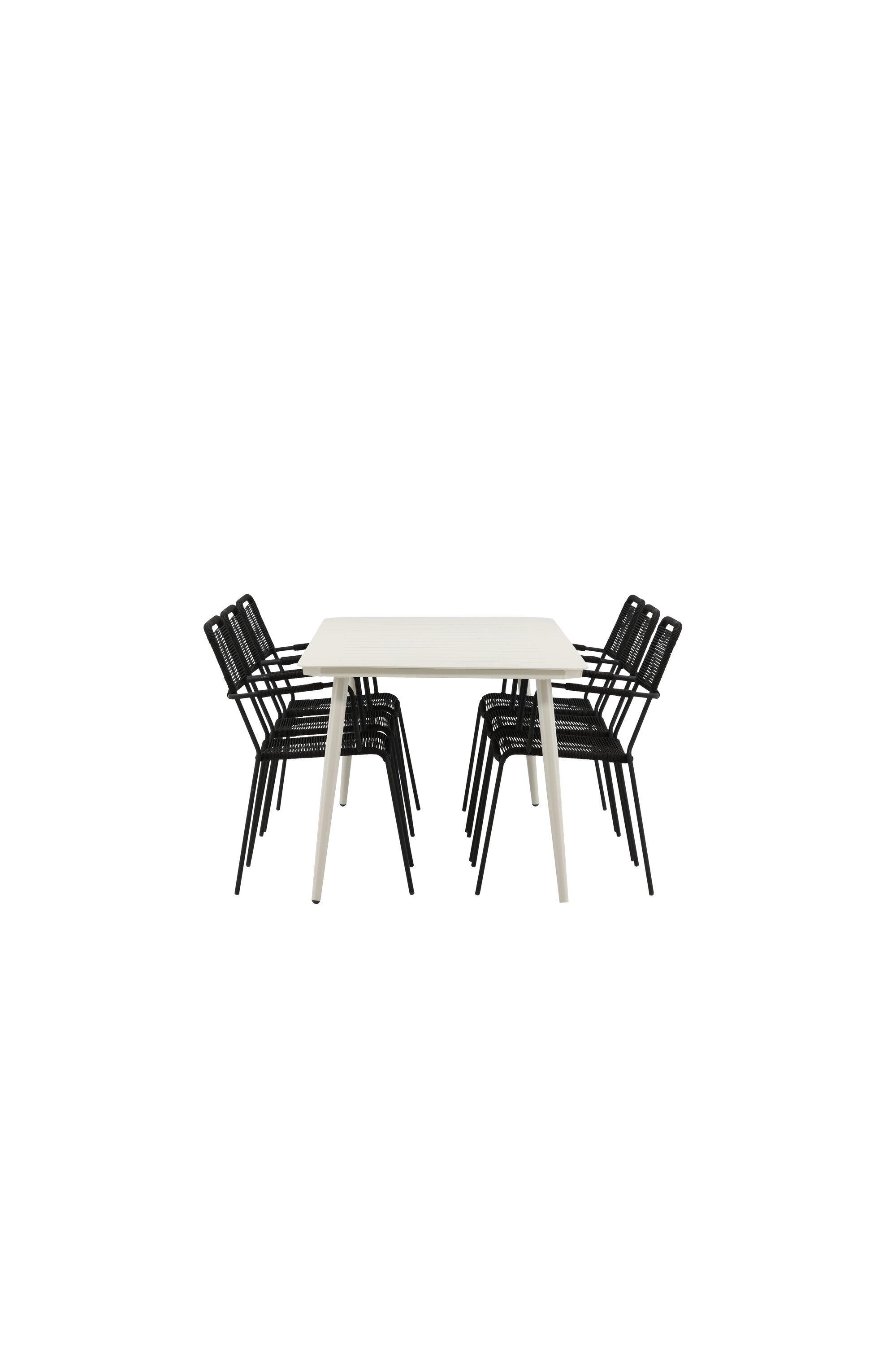 Lina Outdoor-Tischset + Lindos Armchair 200cm/6St. in Schwarz präsentiert im Onlineshop von KAQTU Design AG. Gartentischset ist von Venture Home