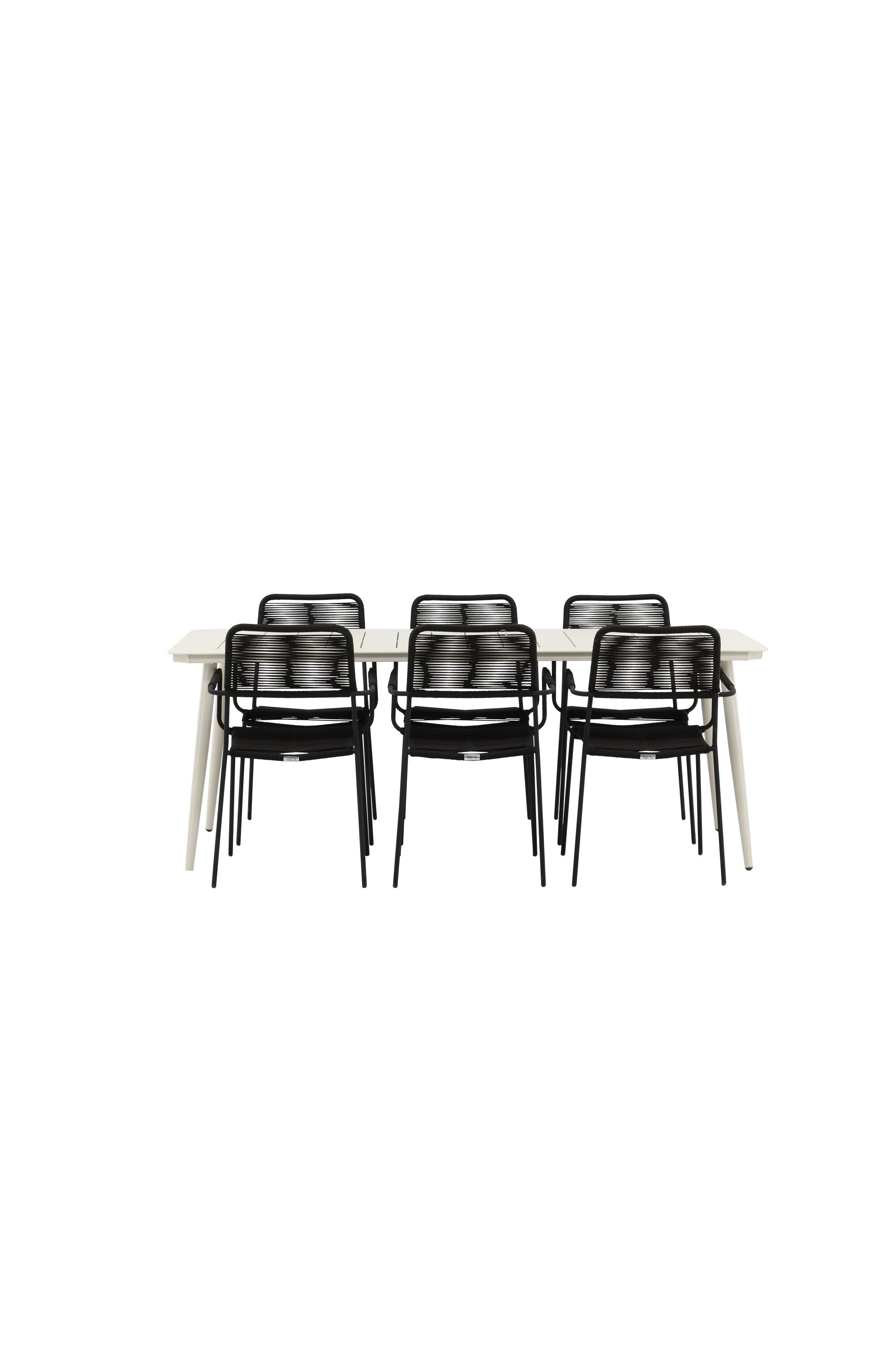 Lina Outdoor-Tischset + Lindos Armchair 200cm/6St. in Schwarz präsentiert im Onlineshop von KAQTU Design AG. Gartentischset ist von Venture Home