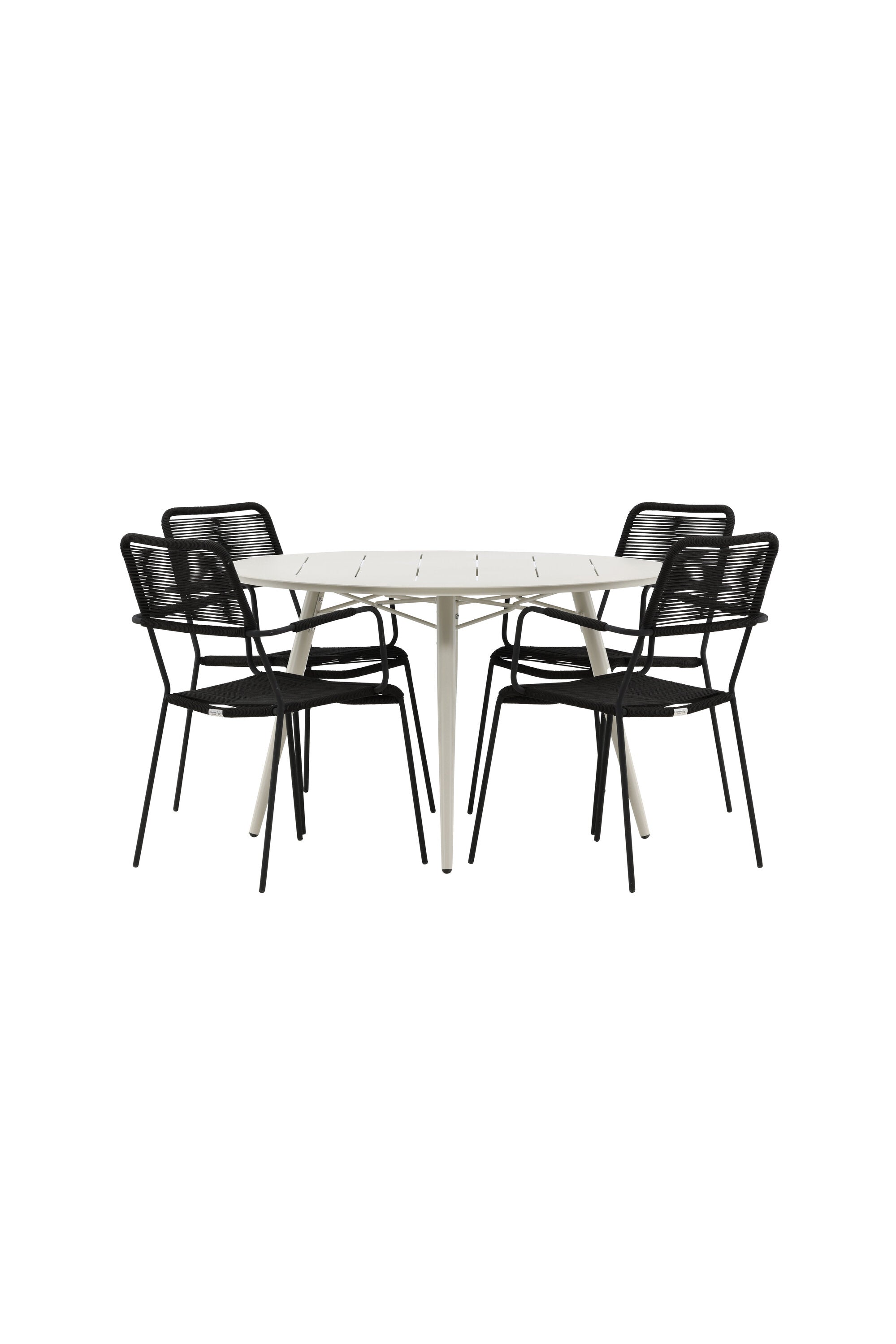 Lina Outdoor-Tischset + Lindos Armchair ⌀120cm/4St. in Schwarz präsentiert im Onlineshop von KAQTU Design AG. Gartentischset ist von Venture Home