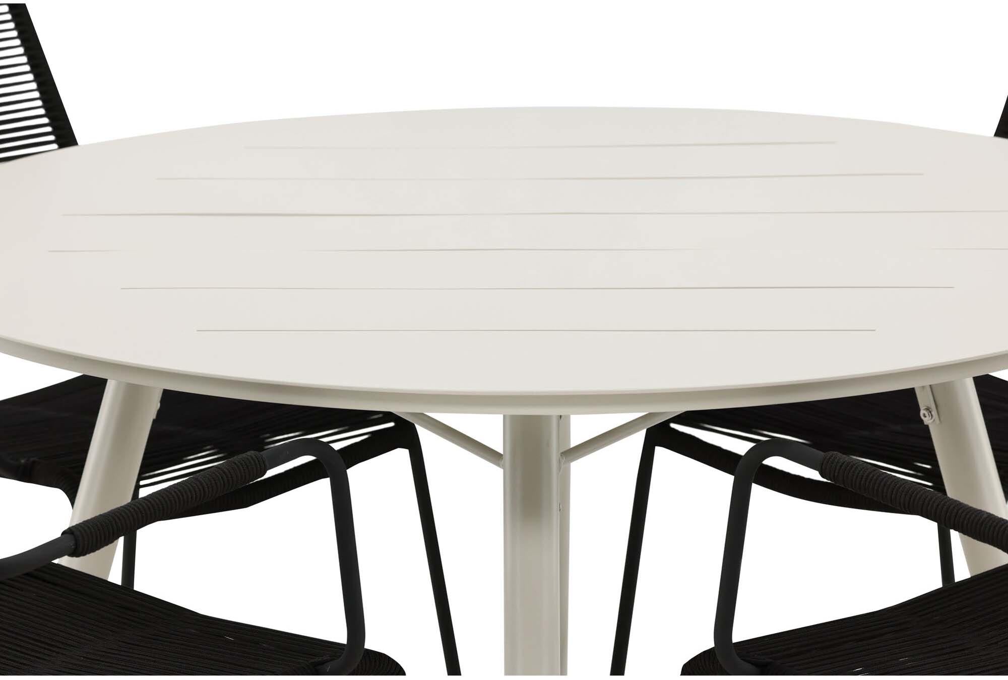 Entdecken Sie das stilvolle Lina Outdoor-Tischset mit 4 Lindos Armchairs von Venture Home – ideal für gesellige Momente im Freien!