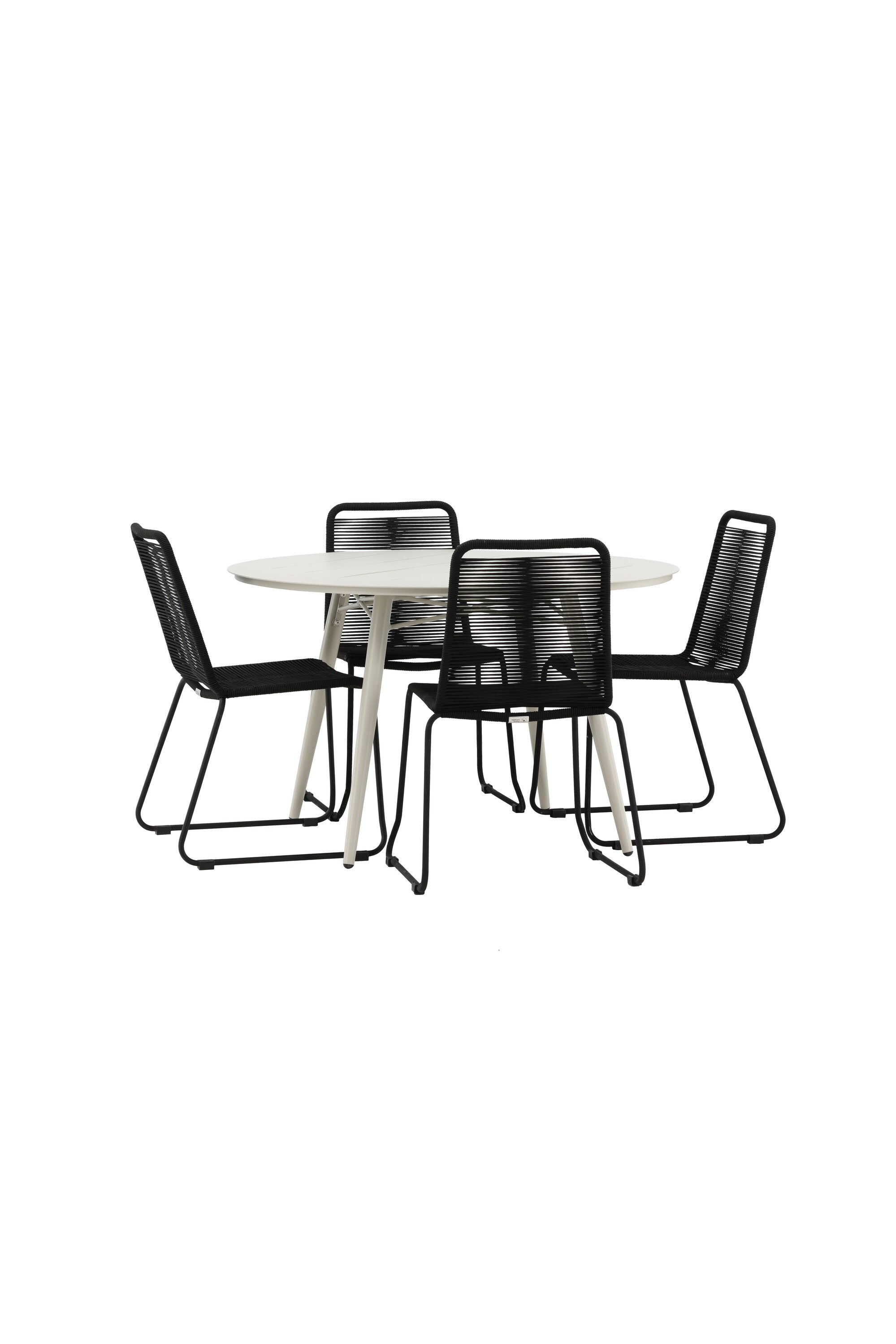 Lina Outdoor-Tischset + Lindos Stacking ⌀120cm/4St. in Schwarz präsentiert im Onlineshop von KAQTU Design AG. Gartentischset ist von Venture Home
