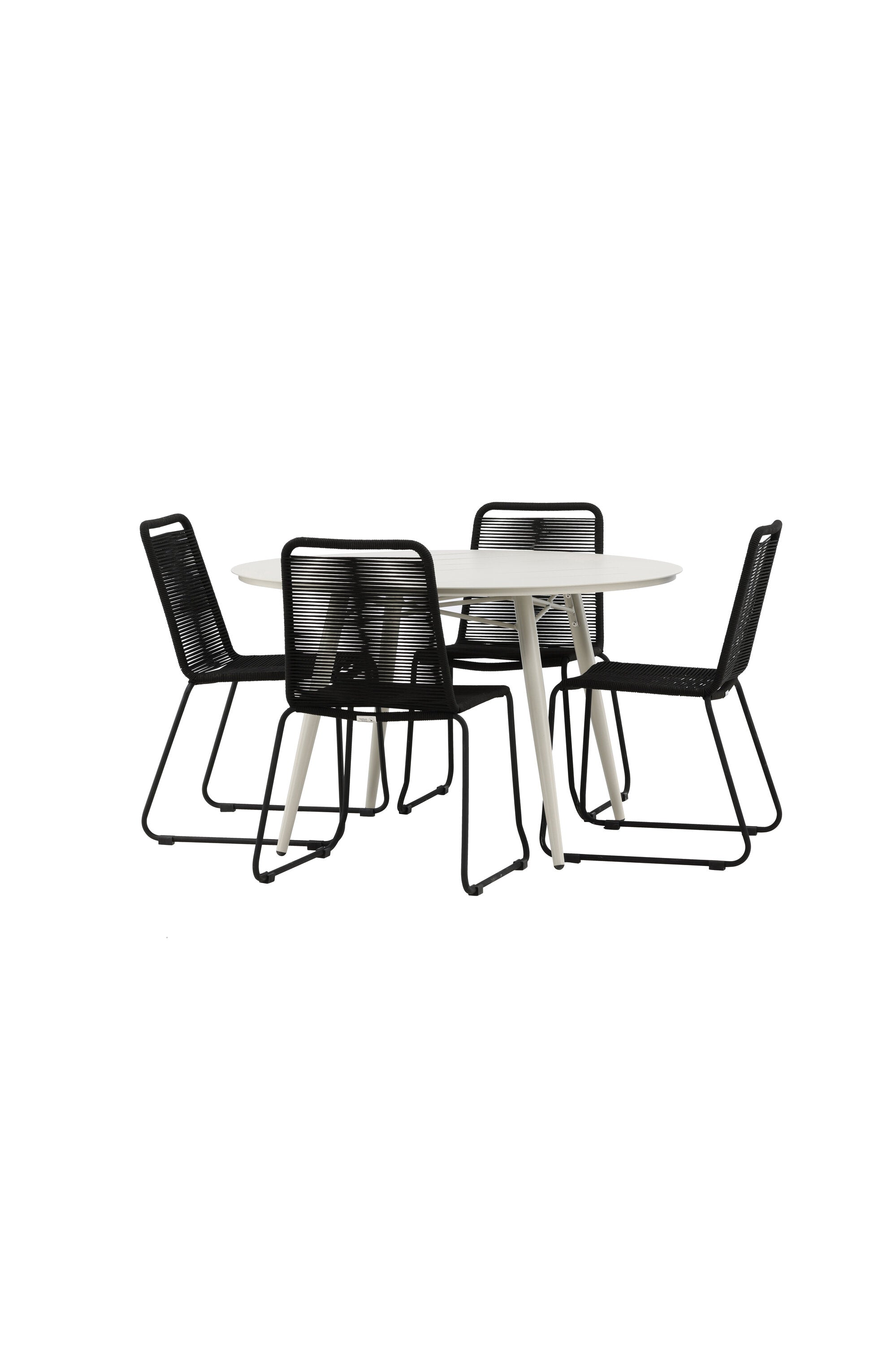 Lina Outdoor-Tischset + Lindos Stacking ⌀120cm/4St. in Schwarz präsentiert im Onlineshop von KAQTU Design AG. Gartentischset ist von Venture Home