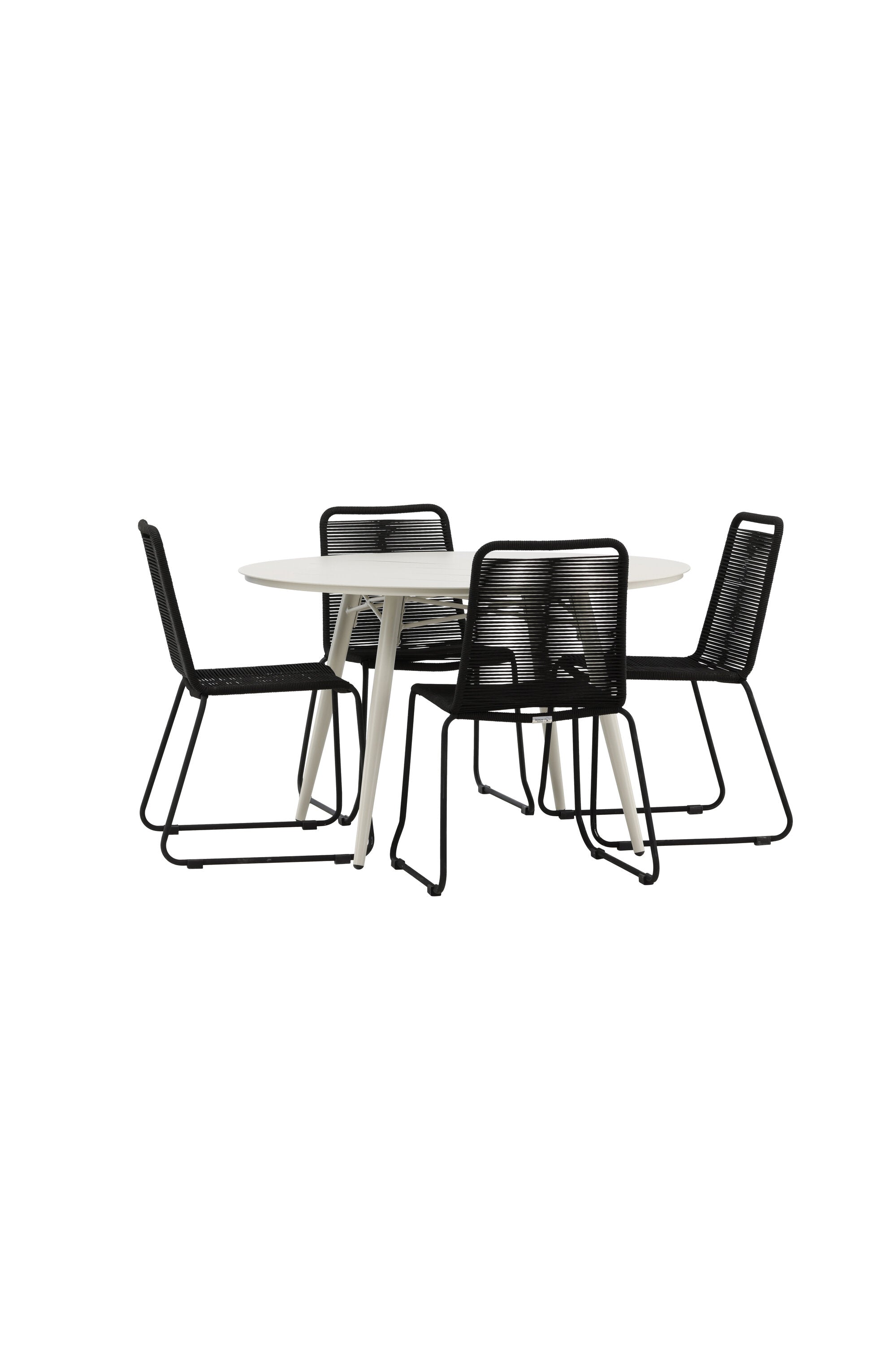 Lina Outdoor-Tischset + Lindos Stacking ⌀120cm/4St. in Schwarz präsentiert im Onlineshop von KAQTU Design AG. Gartentischset ist von Venture Home