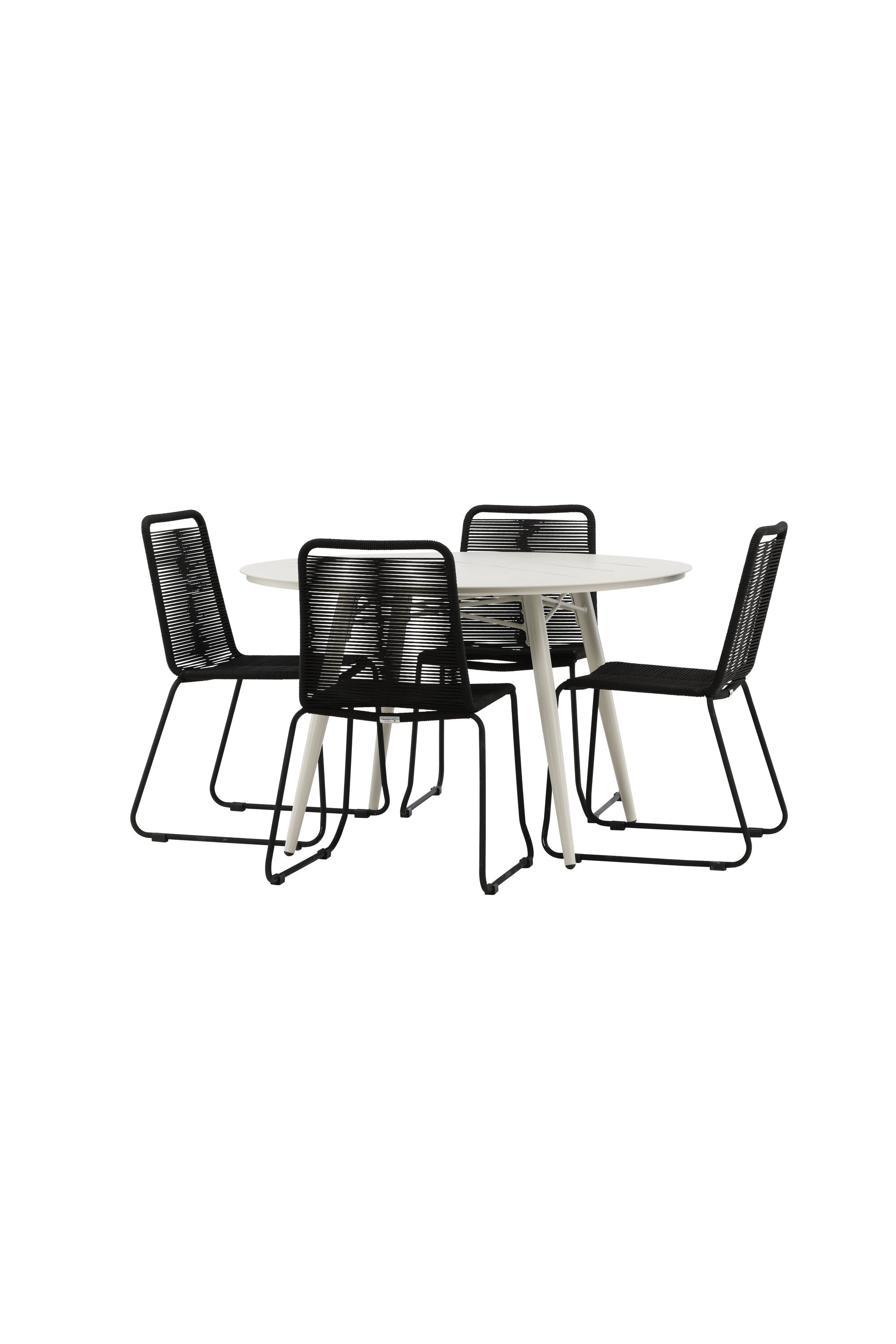Lina Outdoor-Tischset + Lindos Stacking ⌀120cm/4St. in Schwarz präsentiert im Onlineshop von KAQTU Design AG. Gartentischset ist von Venture Home