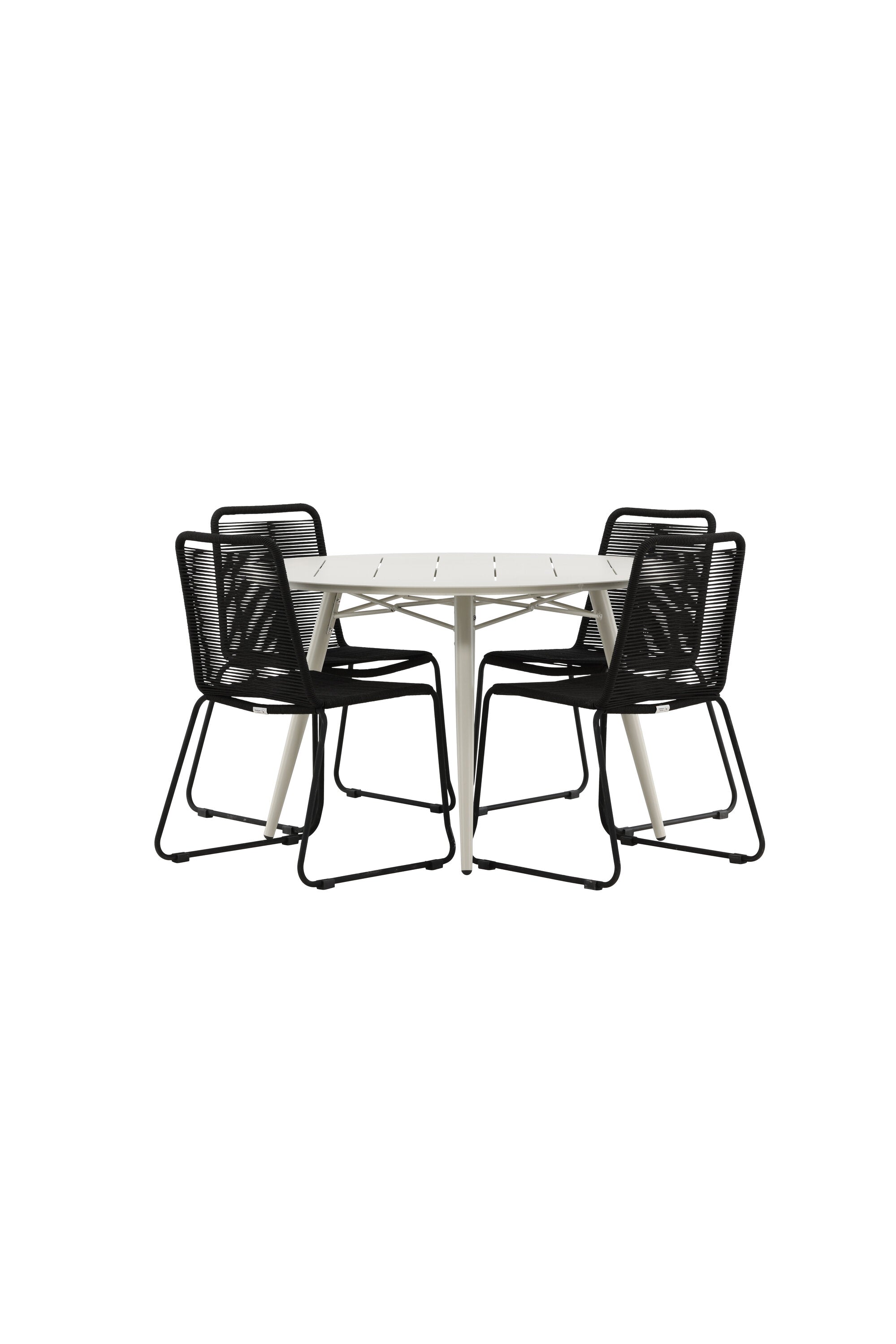 Lina Outdoor-Tischset + Lindos Stacking ⌀120cm/4St. in Schwarz präsentiert im Onlineshop von KAQTU Design AG. Gartentischset ist von Venture Home