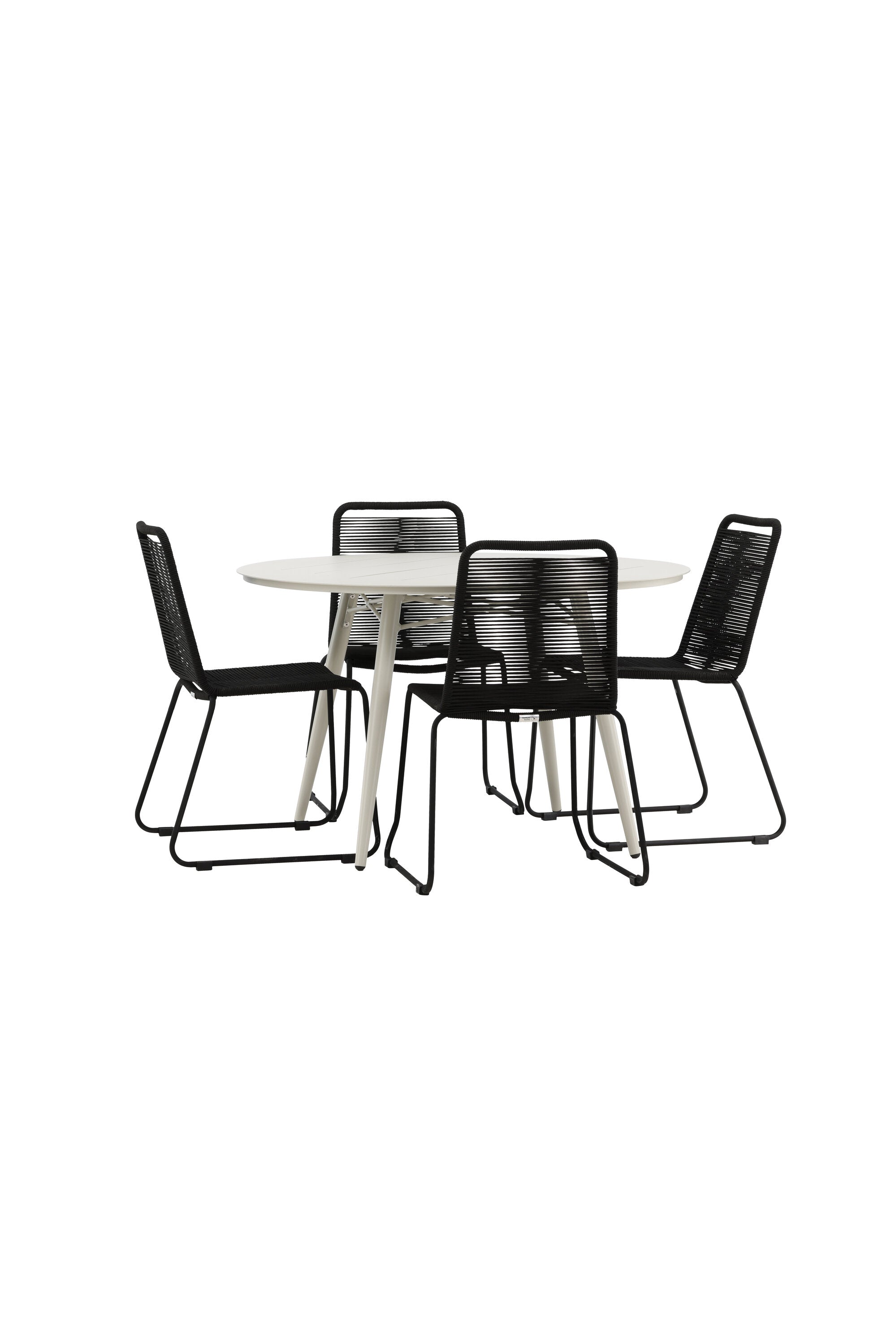 Lina Outdoor-Tischset + Lindos Stacking ⌀120cm/4St. in Schwarz präsentiert im Onlineshop von KAQTU Design AG. Gartentischset ist von Venture Home