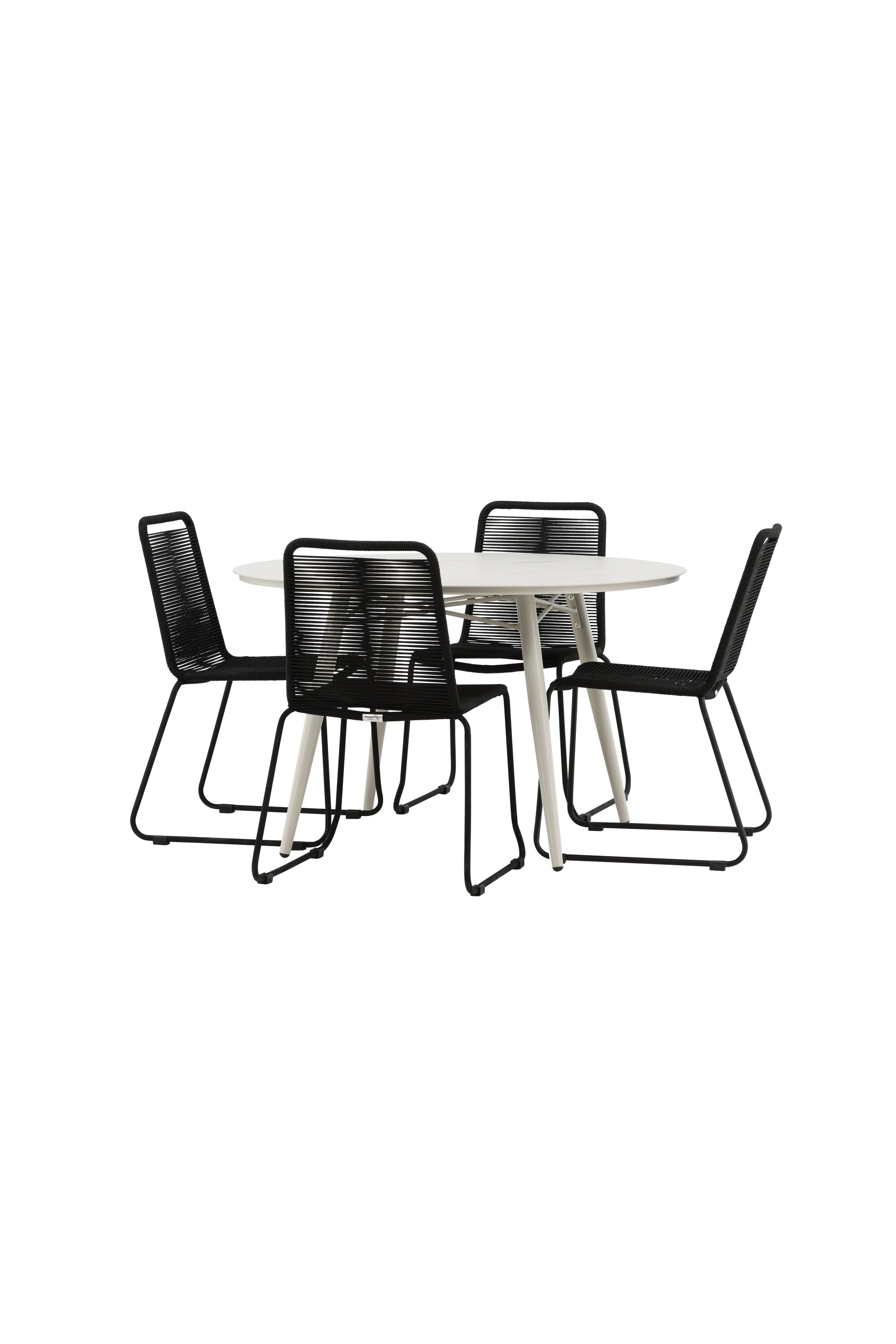 Lina Outdoor-Tischset + Lindos Stacking ⌀120cm/4St. in Schwarz präsentiert im Onlineshop von KAQTU Design AG. Gartentischset ist von Venture Home