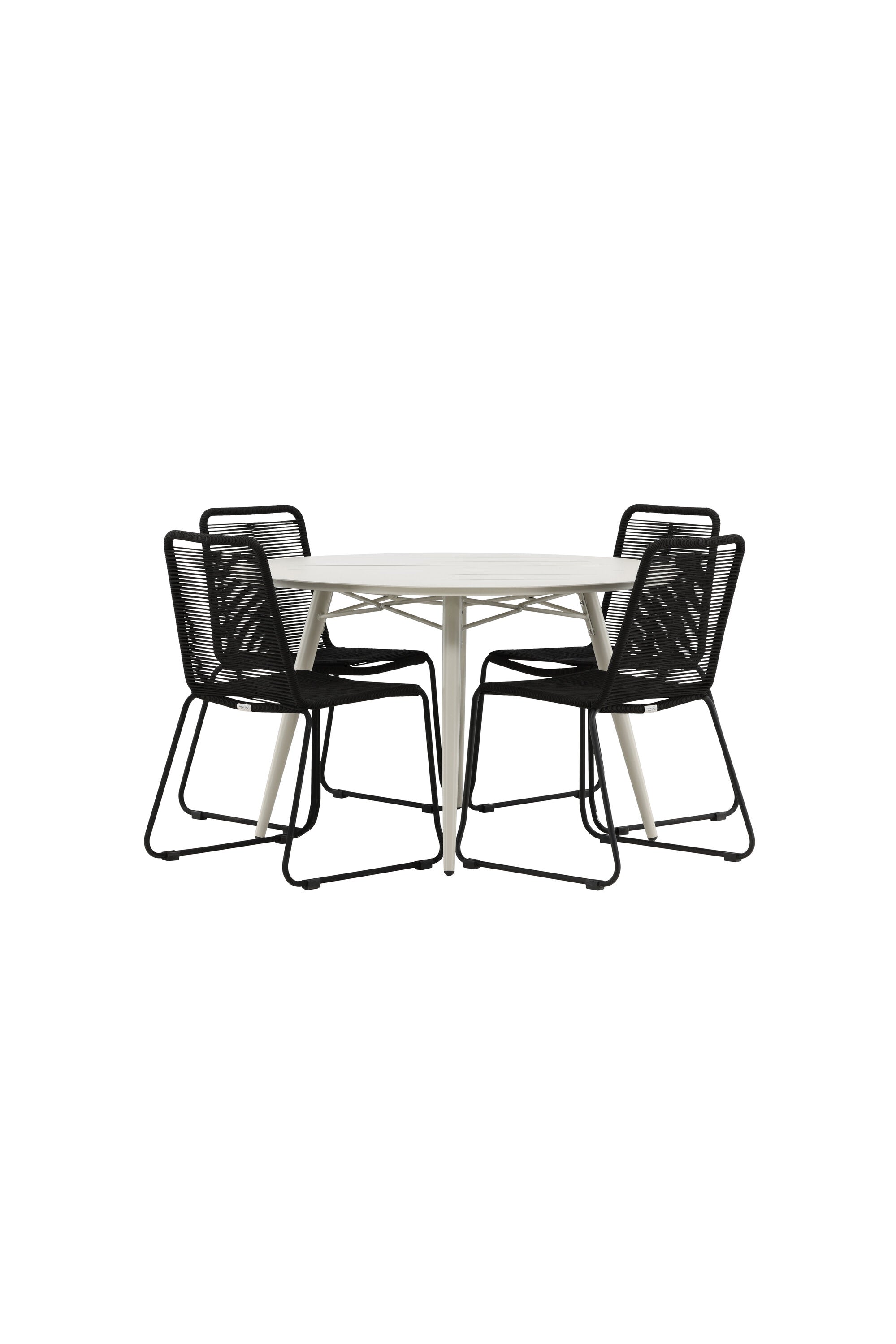 Lina Outdoor-Tischset + Lindos Stacking ⌀120cm/4St. in Schwarz präsentiert im Onlineshop von KAQTU Design AG. Gartentischset ist von Venture Home