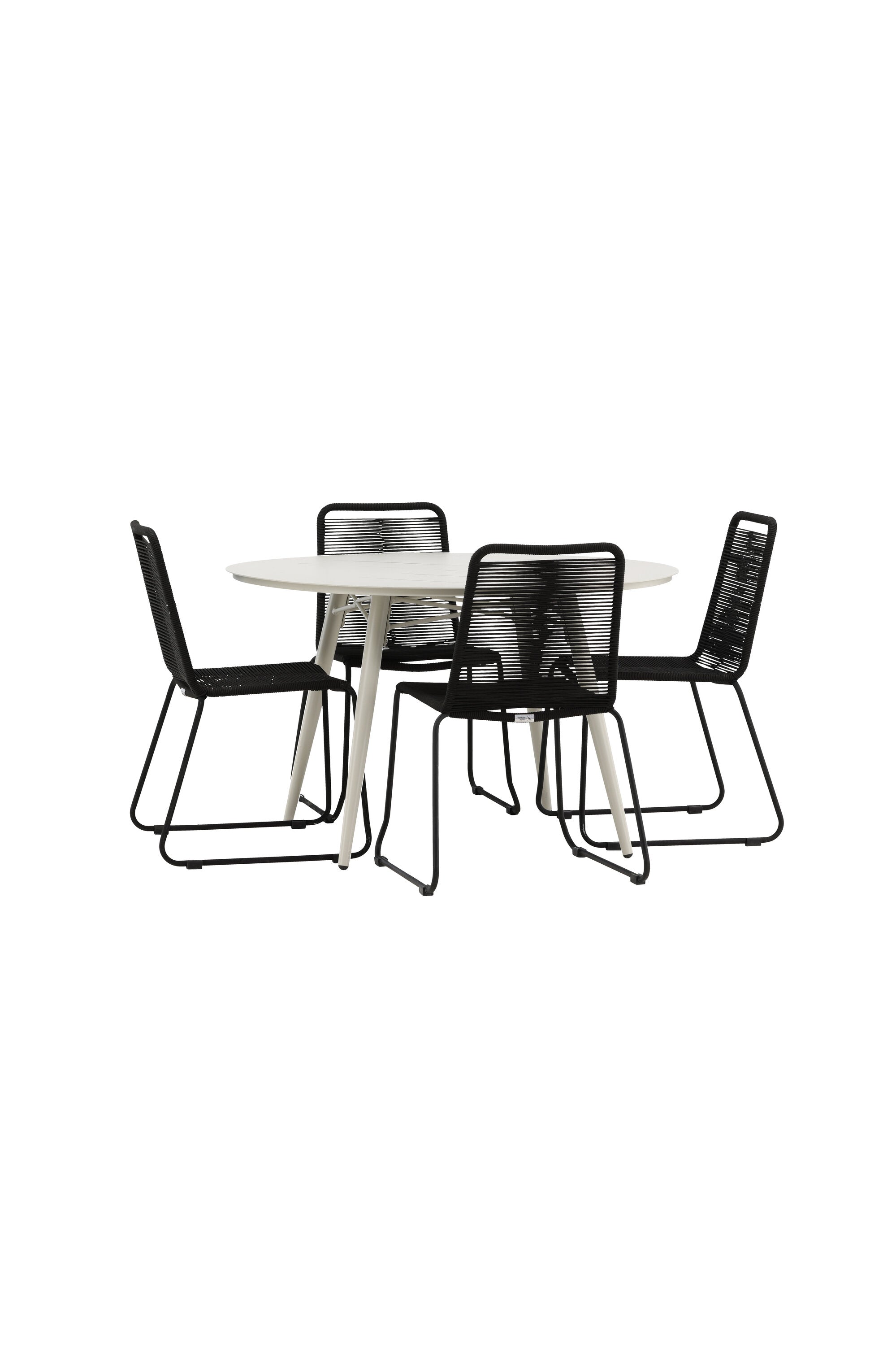 Lina Outdoor-Tischset + Lindos Stacking ⌀120cm/4St. in Schwarz präsentiert im Onlineshop von KAQTU Design AG. Gartentischset ist von Venture Home
