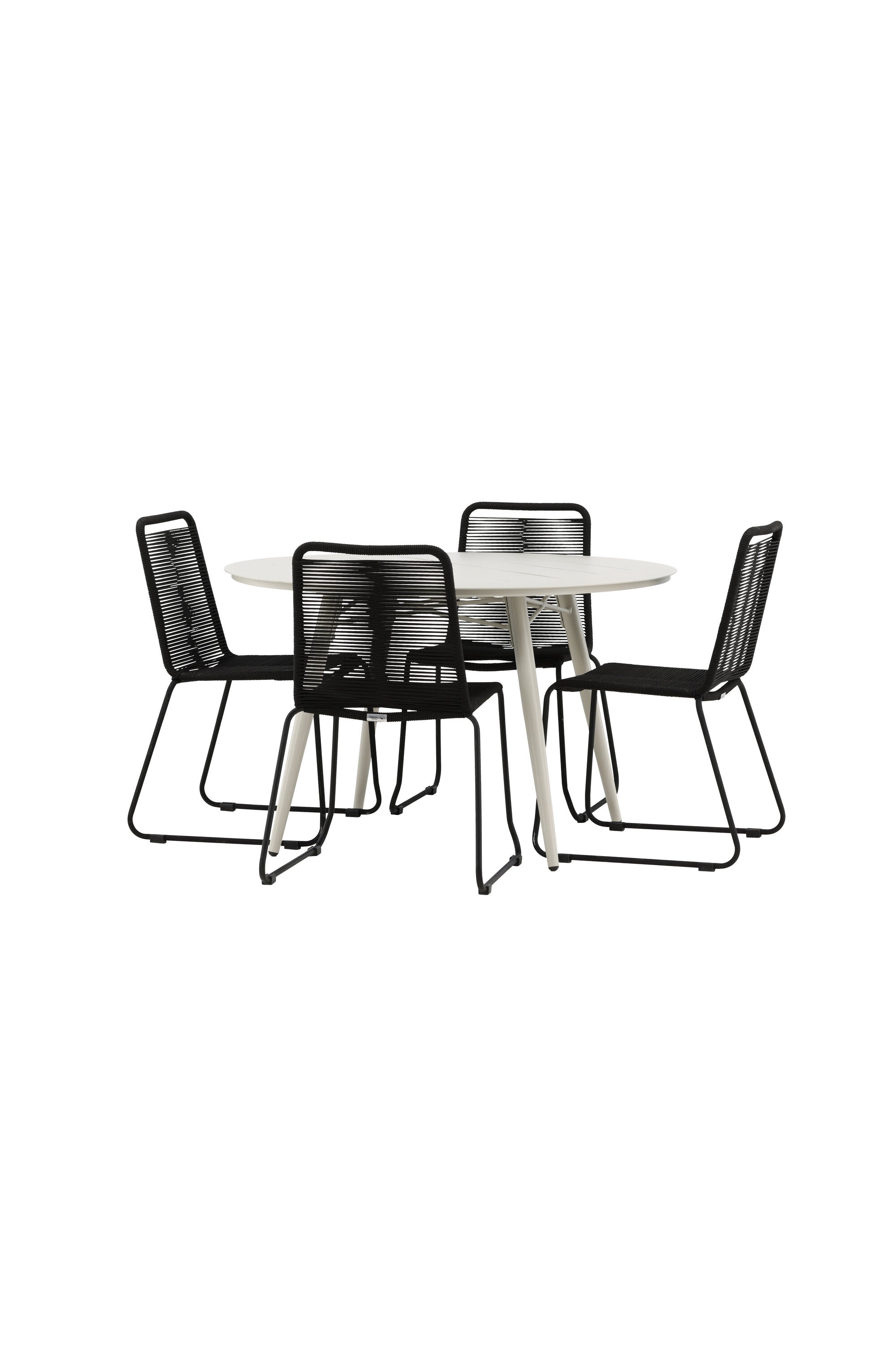 Lina Outdoor-Tischset + Lindos Stacking ⌀120cm/4St. in Schwarz präsentiert im Onlineshop von KAQTU Design AG. Gartentischset ist von Venture Home