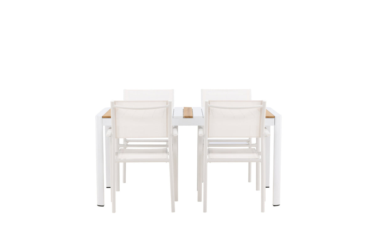 Togo Outdoor-Tischset + Santorini 150cm/4St. in Weiss präsentiert im Onlineshop von KAQTU Design AG. Gartentischset ist von Venture Home