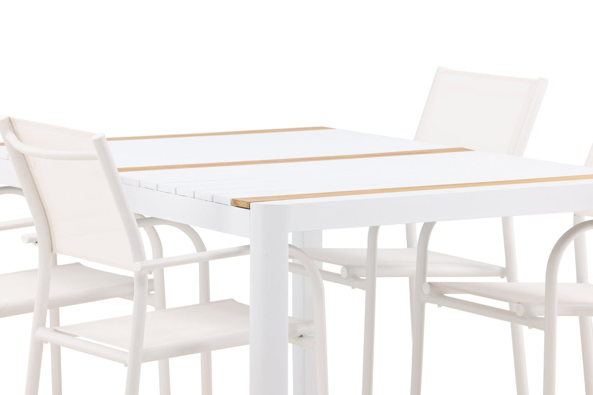 Togo Outdoor-Tischset + Santorini 150cm/4St. in Weiss präsentiert im Onlineshop von KAQTU Design AG. Gartentischset ist von Venture Home
