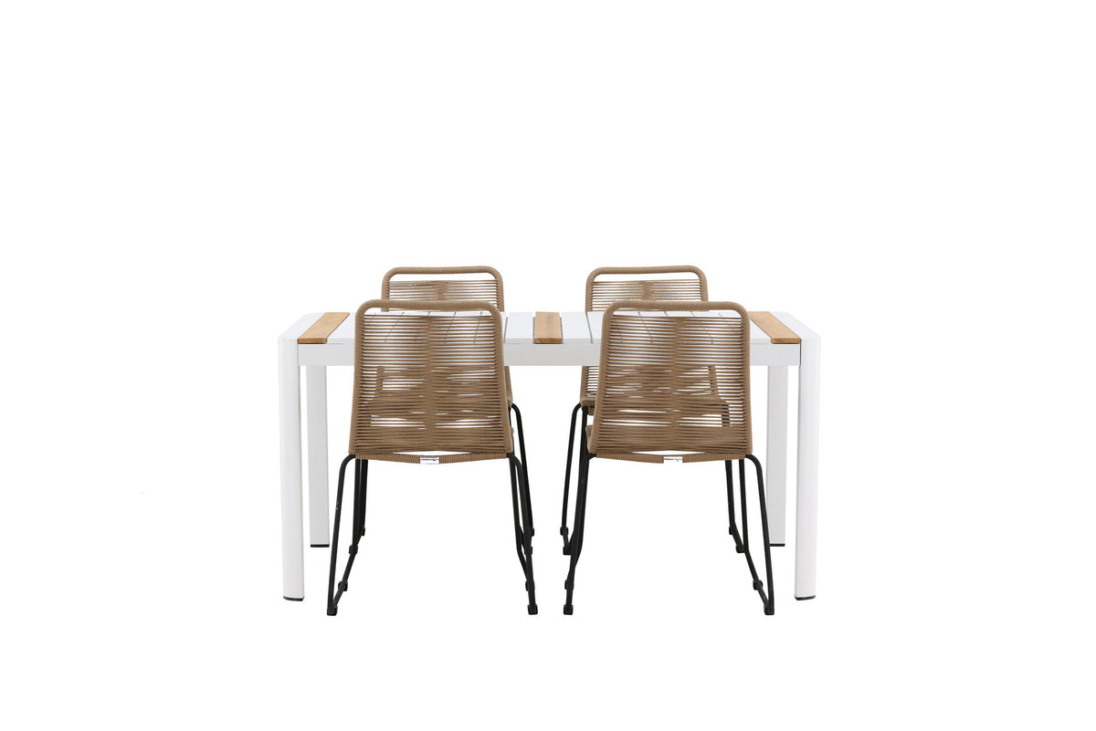 Togo Outdoor-Tischset + Lindos 150cm/4St. in Weiss / Natur präsentiert im Onlineshop von KAQTU Design AG. Gartentischset ist von Venture Home