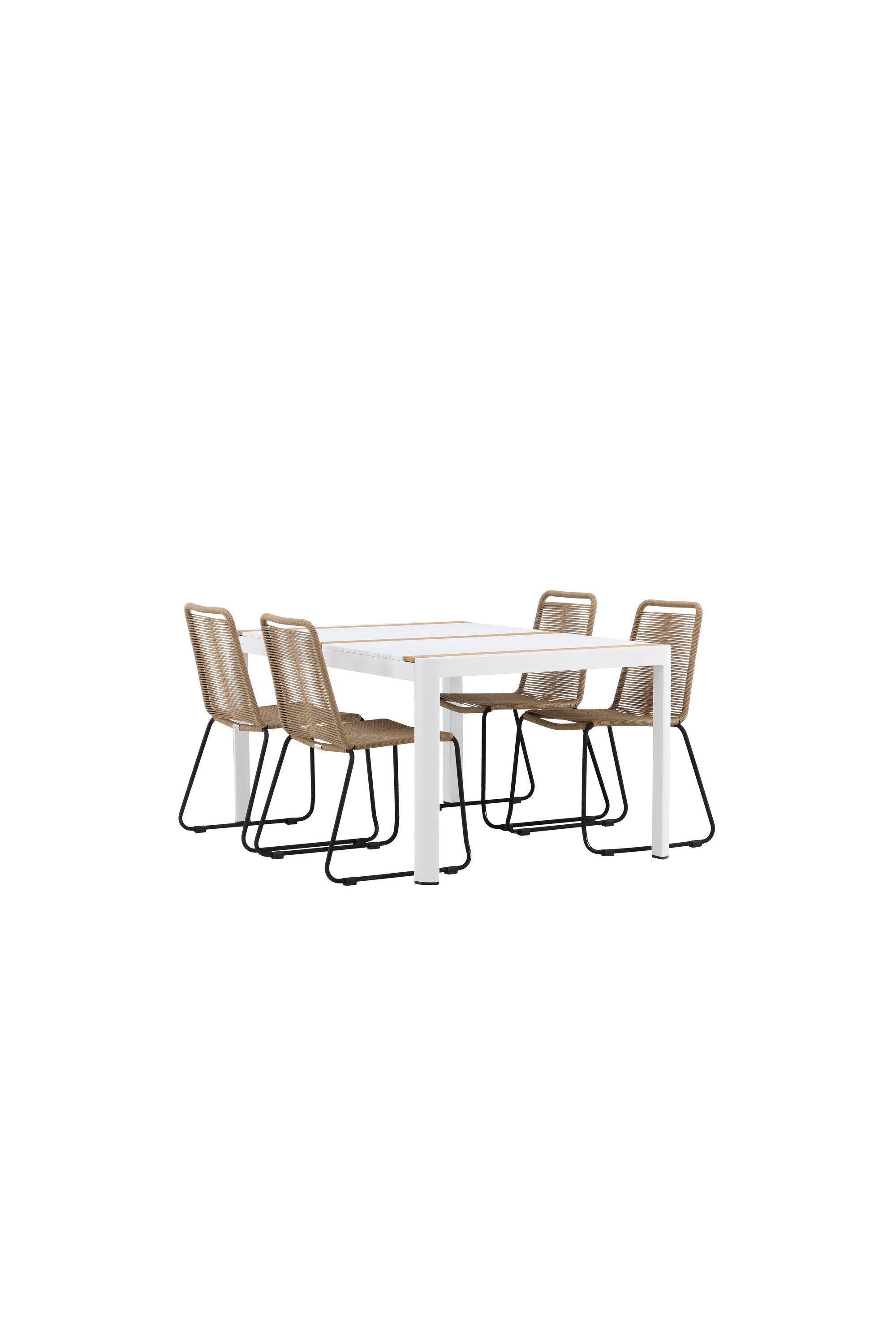 Togo Outdoor-Tischset + Lindos 150cm/4St. in Weiss / Natur präsentiert im Onlineshop von KAQTU Design AG. Gartentischset ist von Venture Home