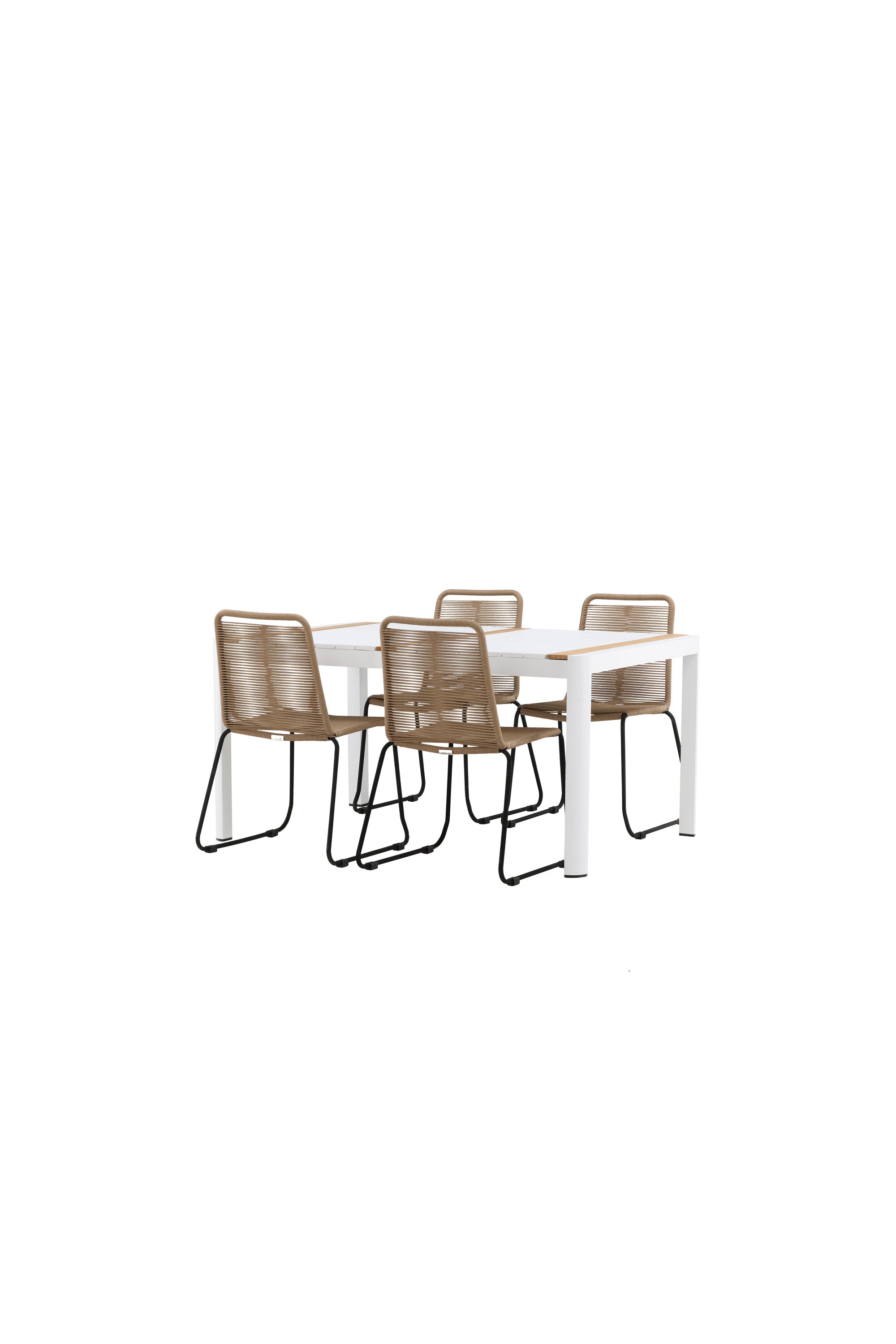 Togo Outdoor-Tischset + Lindos 150cm/4St. in Weiss / Natur präsentiert im Onlineshop von KAQTU Design AG. Gartentischset ist von Venture Home