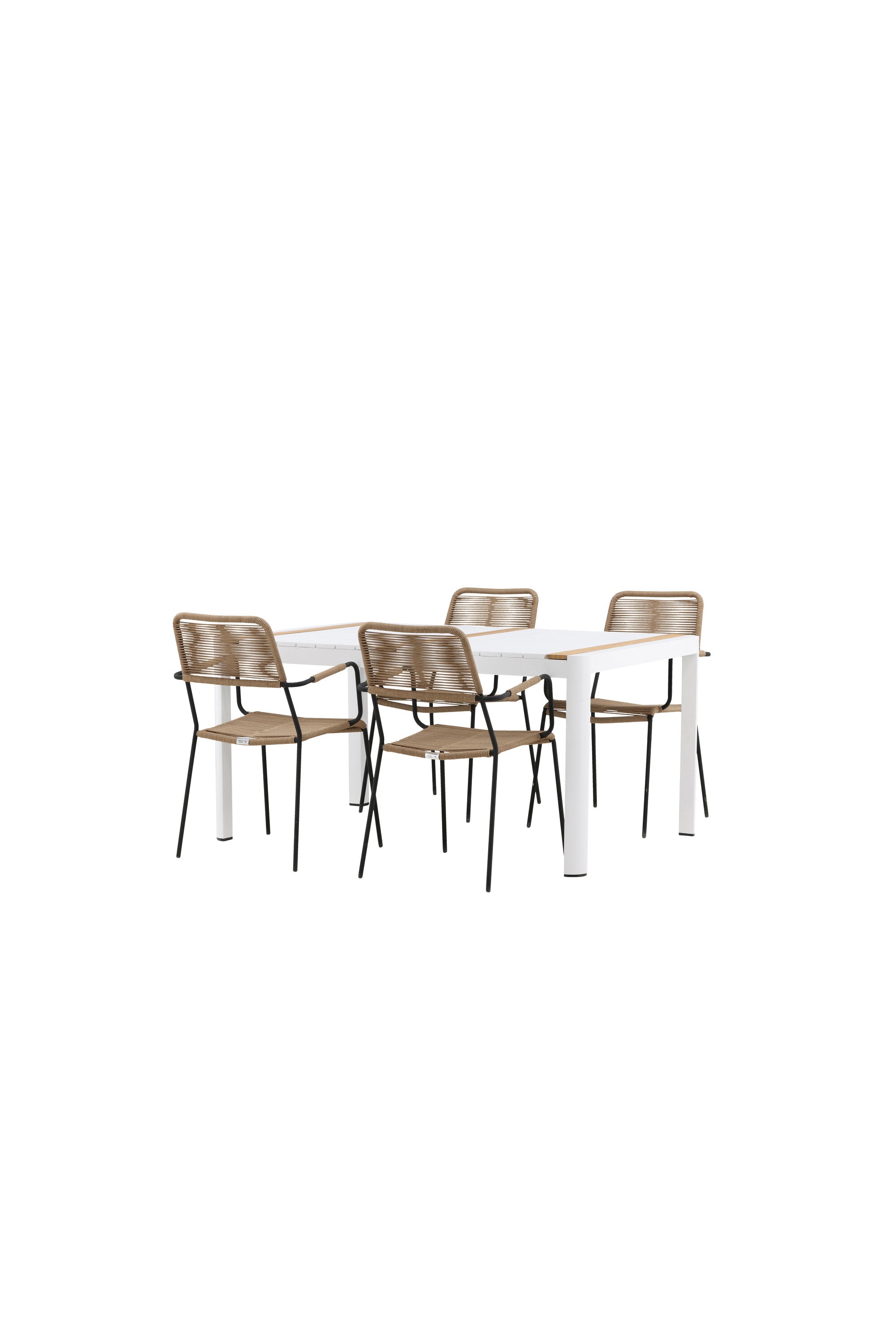 Togo Outdoor-Tischset + Lindos Armchair 150cm/4St. in Weiss / Natur präsentiert im Onlineshop von KAQTU Design AG. Gartentischset ist von Venture Home