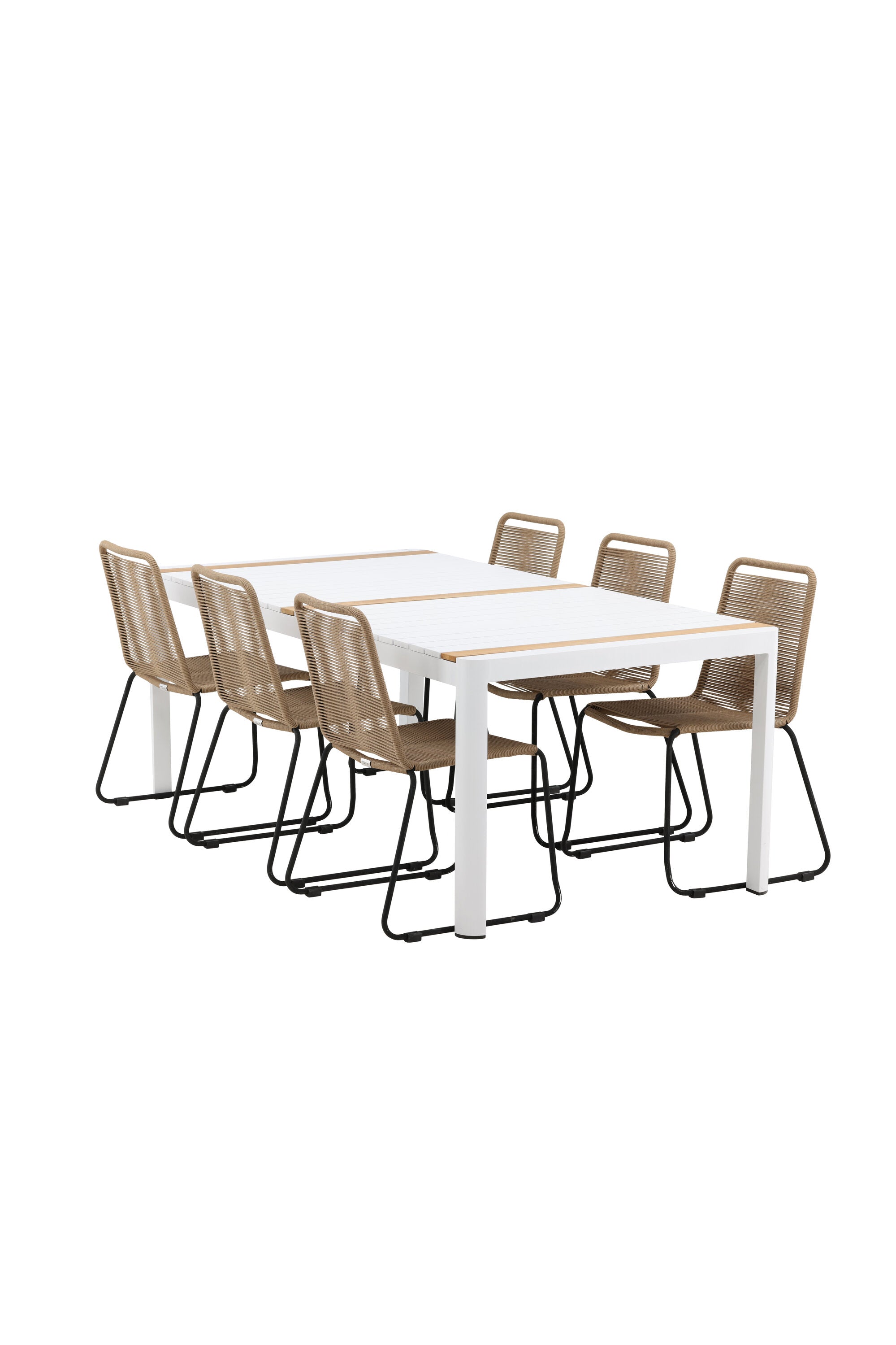Togo Outdoor-Tischset + Lindos 200cm/6St. in Weiss / Natur präsentiert im Onlineshop von KAQTU Design AG. Gartentischset ist von Venture Home