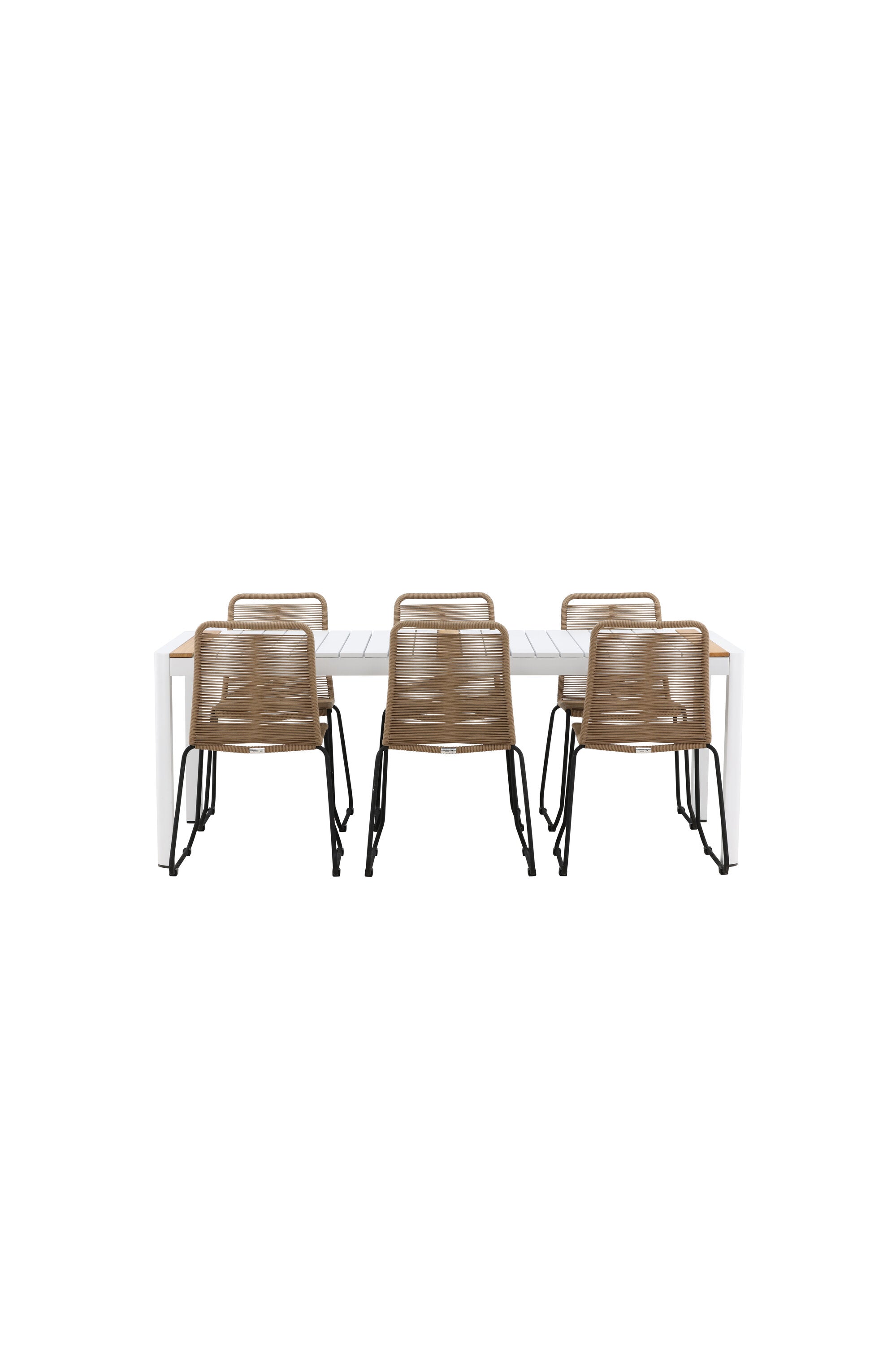 Togo Outdoor-Tischset + Lindos 200cm/6St. in Weiss / Natur präsentiert im Onlineshop von KAQTU Design AG. Gartentischset ist von Venture Home