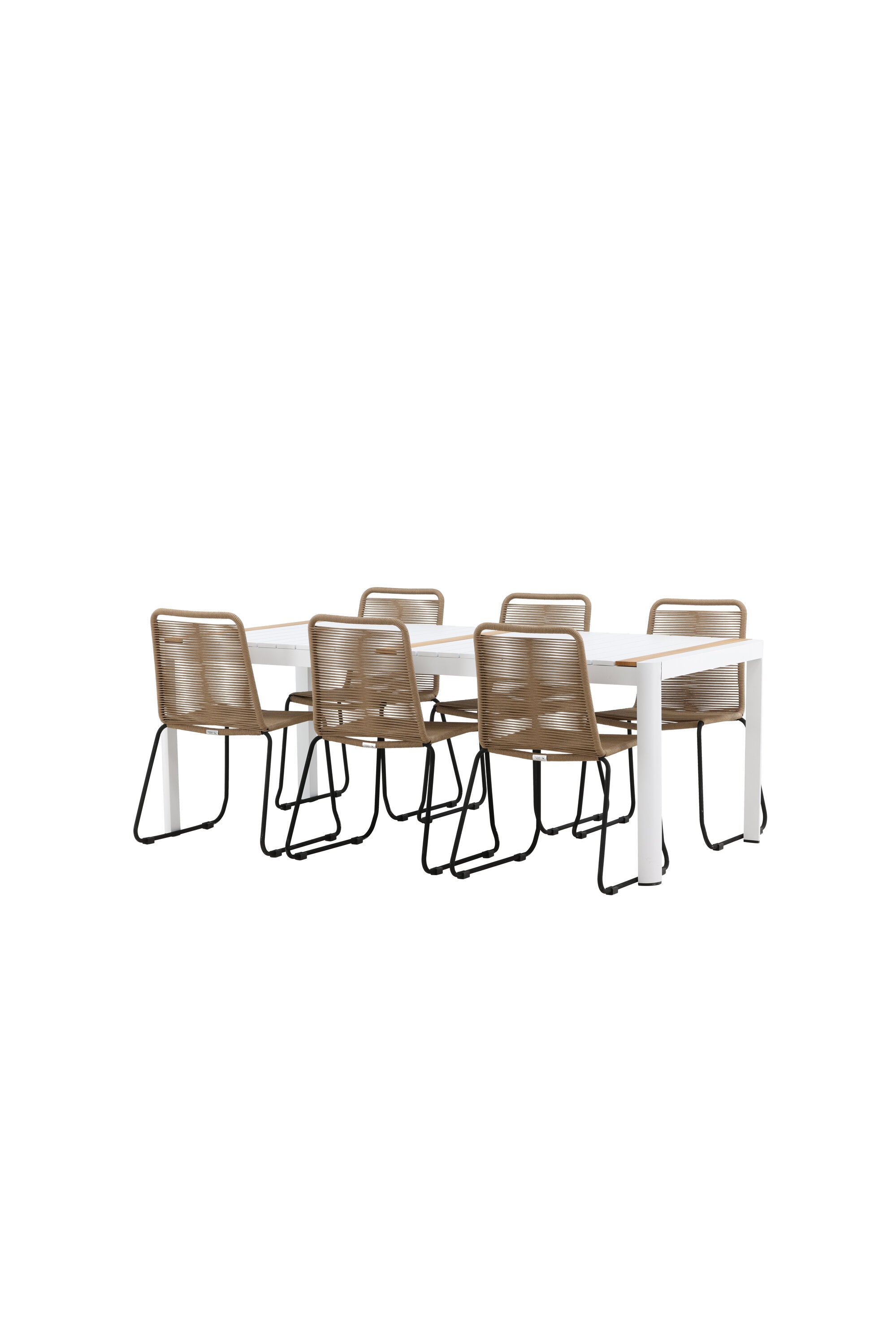 Togo Outdoor-Tischset + Lindos 200cm/6St. in Weiss / Natur präsentiert im Onlineshop von KAQTU Design AG. Gartentischset ist von Venture Home
