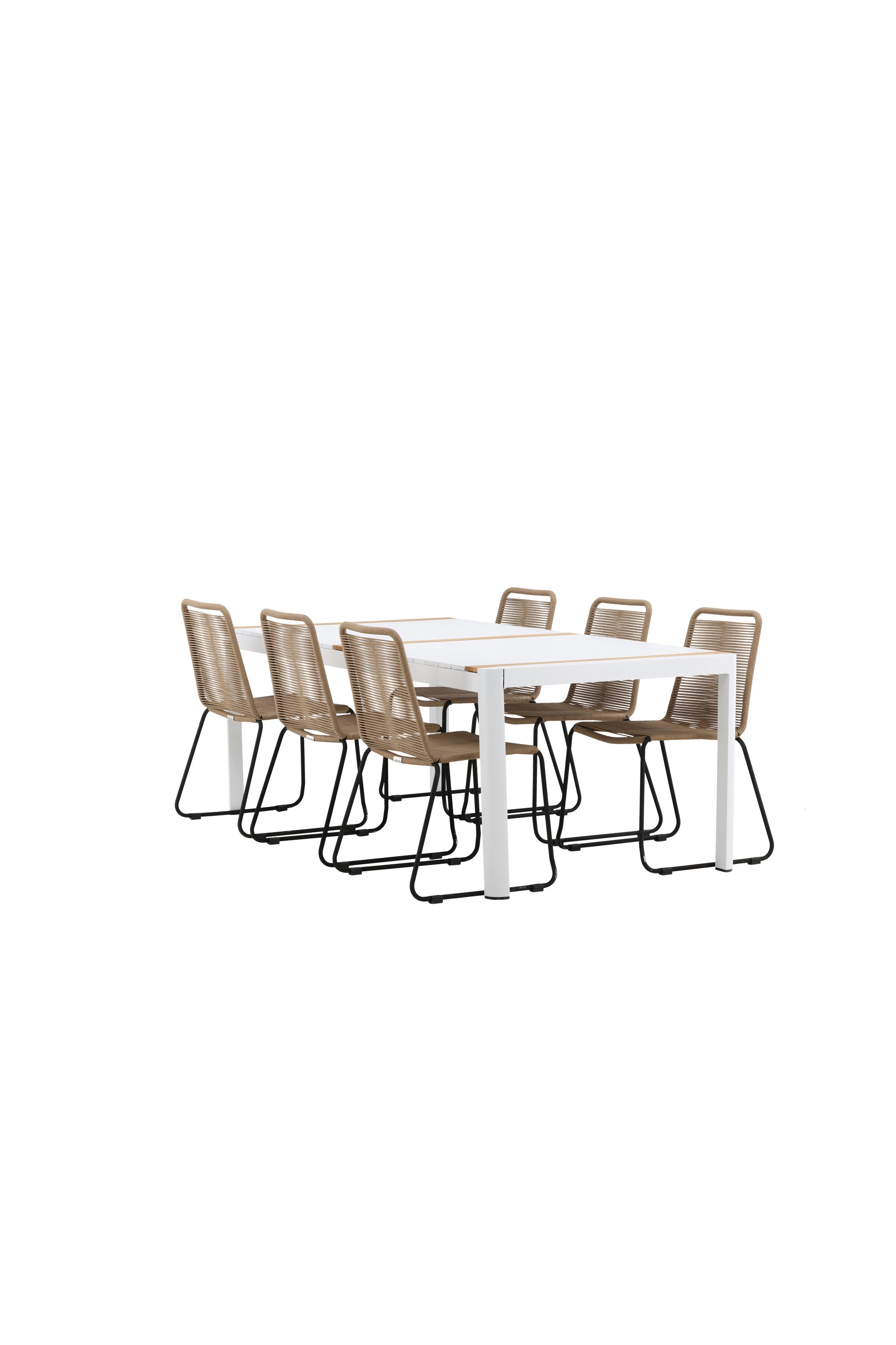 Togo Outdoor-Tischset + Lindos 200cm/6St. in Weiss / Natur präsentiert im Onlineshop von KAQTU Design AG. Gartentischset ist von Venture Home