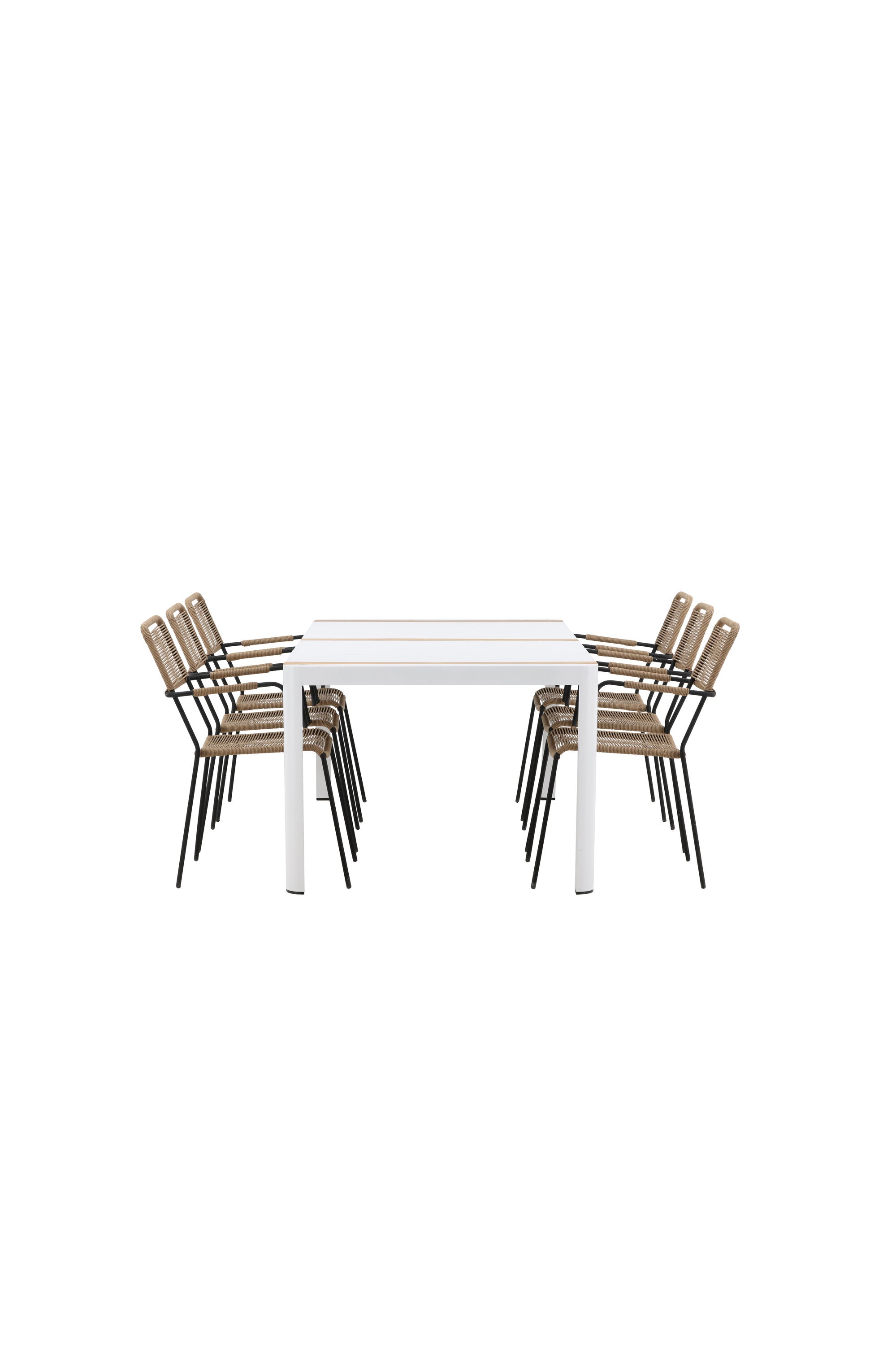 Togo Outdoor-Tischset + Lindos Armchair 200cm/6St. in Weiss / Natur präsentiert im Onlineshop von KAQTU Design AG. Gartentischset ist von Venture Home