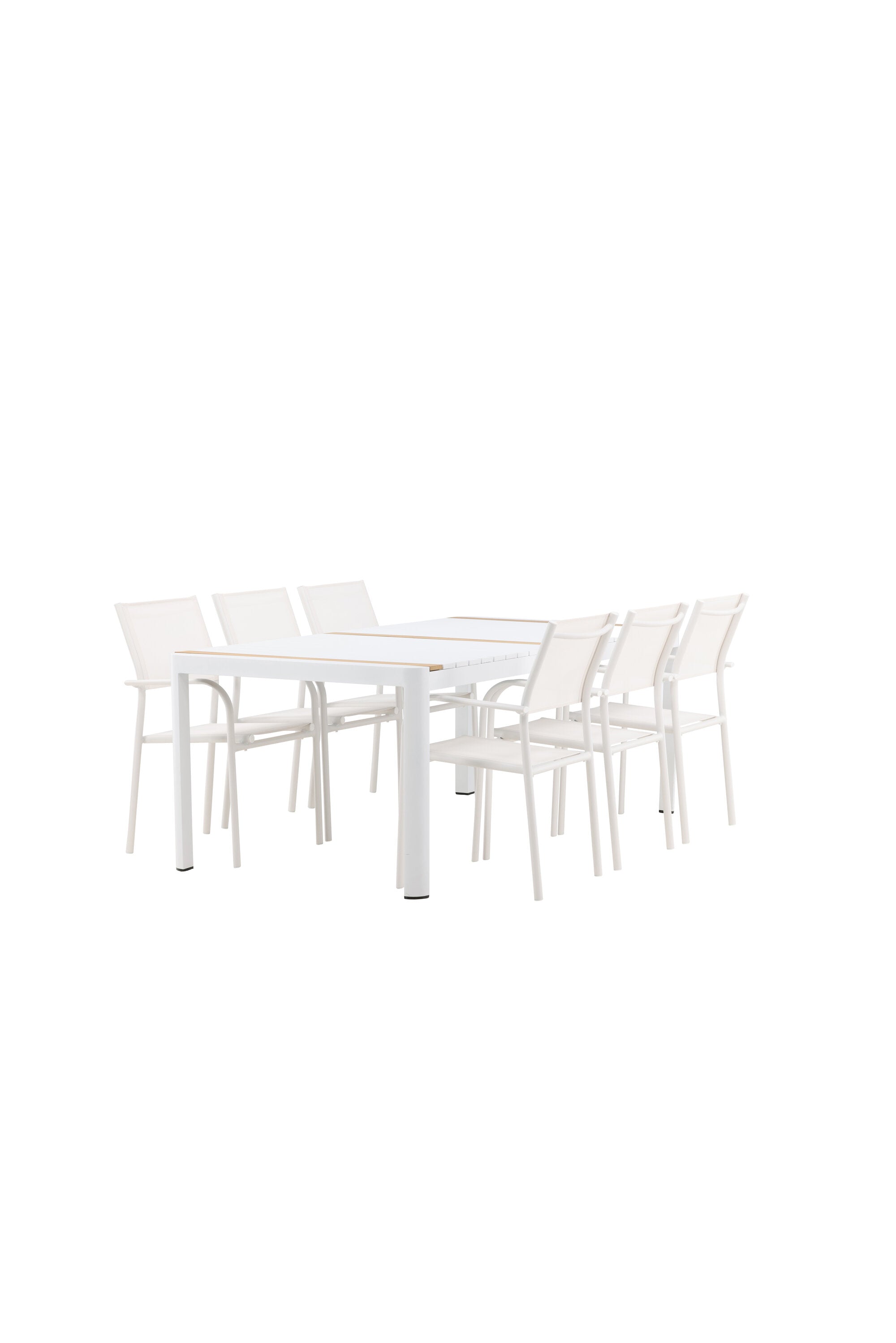 Togo Outdoor-Tischset + Santorini 200cm/6St. in Weiss präsentiert im Onlineshop von KAQTU Design AG. Gartentischset ist von Venture Home