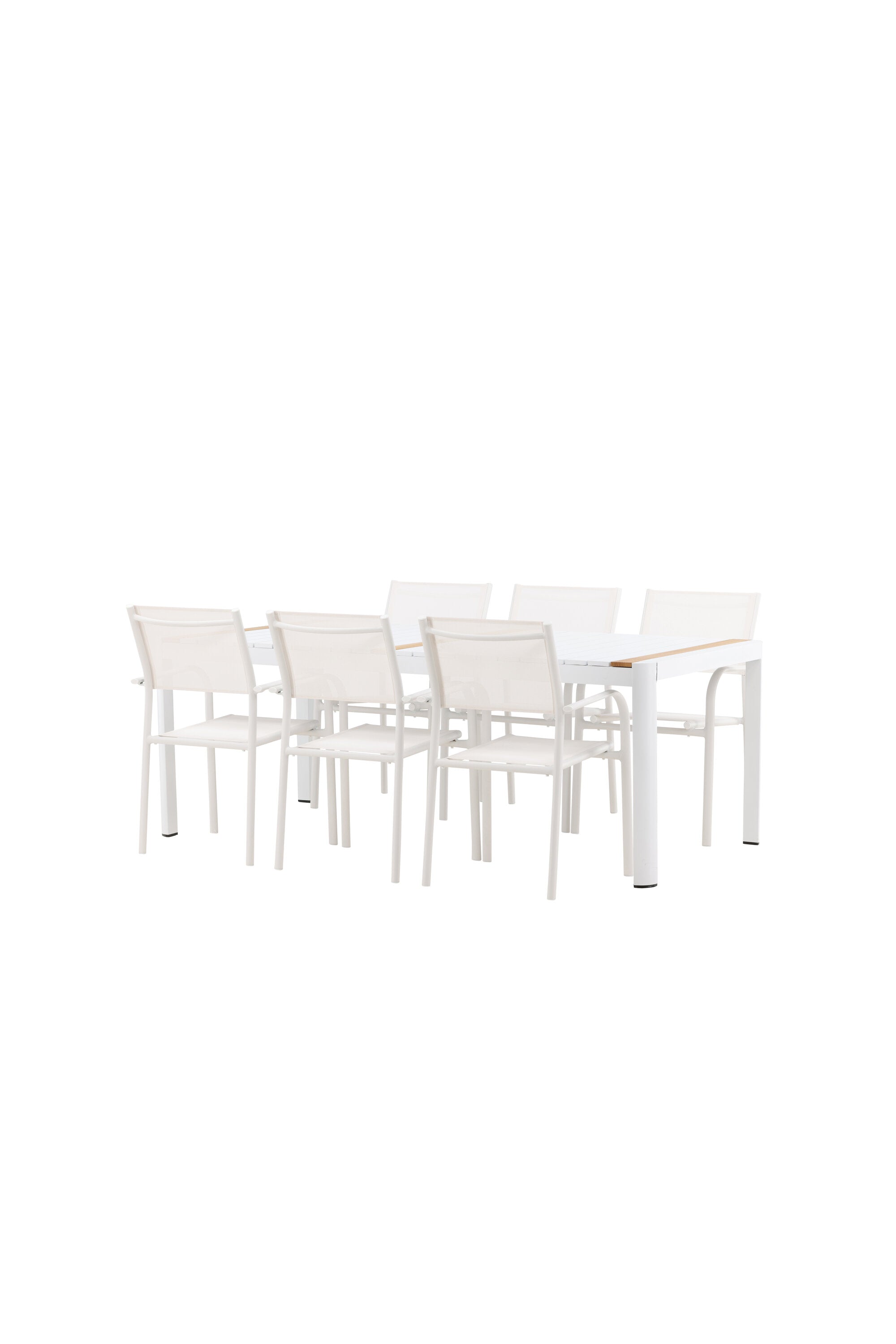 Togo Outdoor-Tischset + Santorini 200cm/6St. in Weiss präsentiert im Onlineshop von KAQTU Design AG. Gartentischset ist von Venture Home