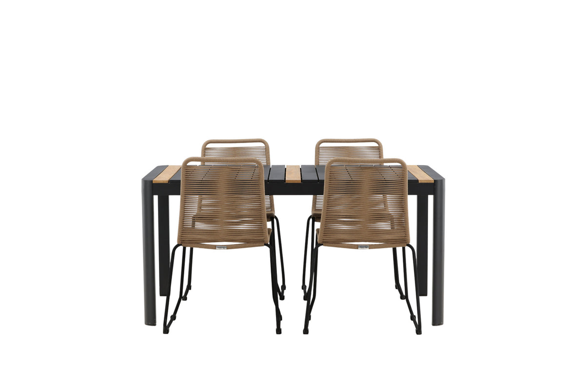 Togo Outdoor-Tischset + Lindos 150cm/4St. in Schwarz / Natur präsentiert im Onlineshop von KAQTU Design AG. Gartentischset ist von Venture Home