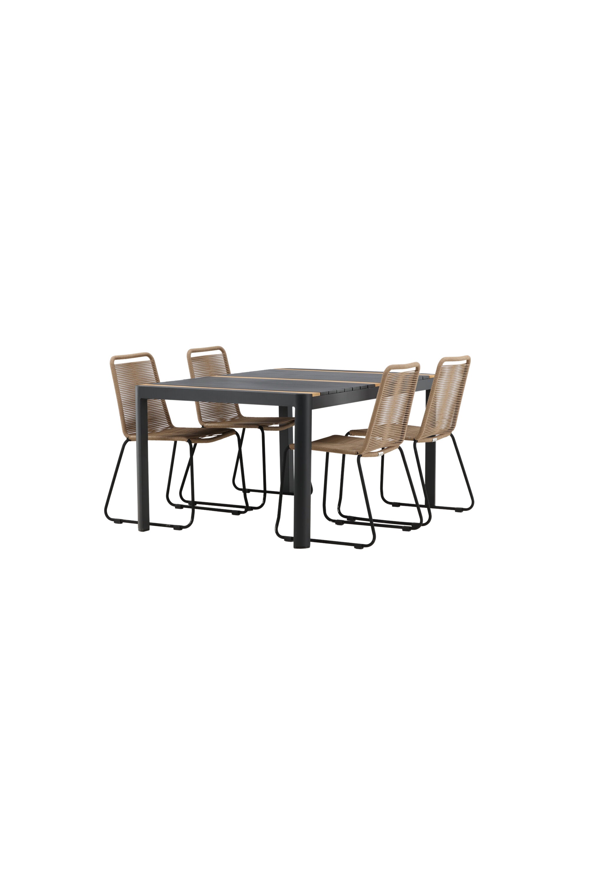 Togo Outdoor-Tischset + Lindos 150cm/4St. in Schwarz / Natur präsentiert im Onlineshop von KAQTU Design AG. Gartentischset ist von Venture Home