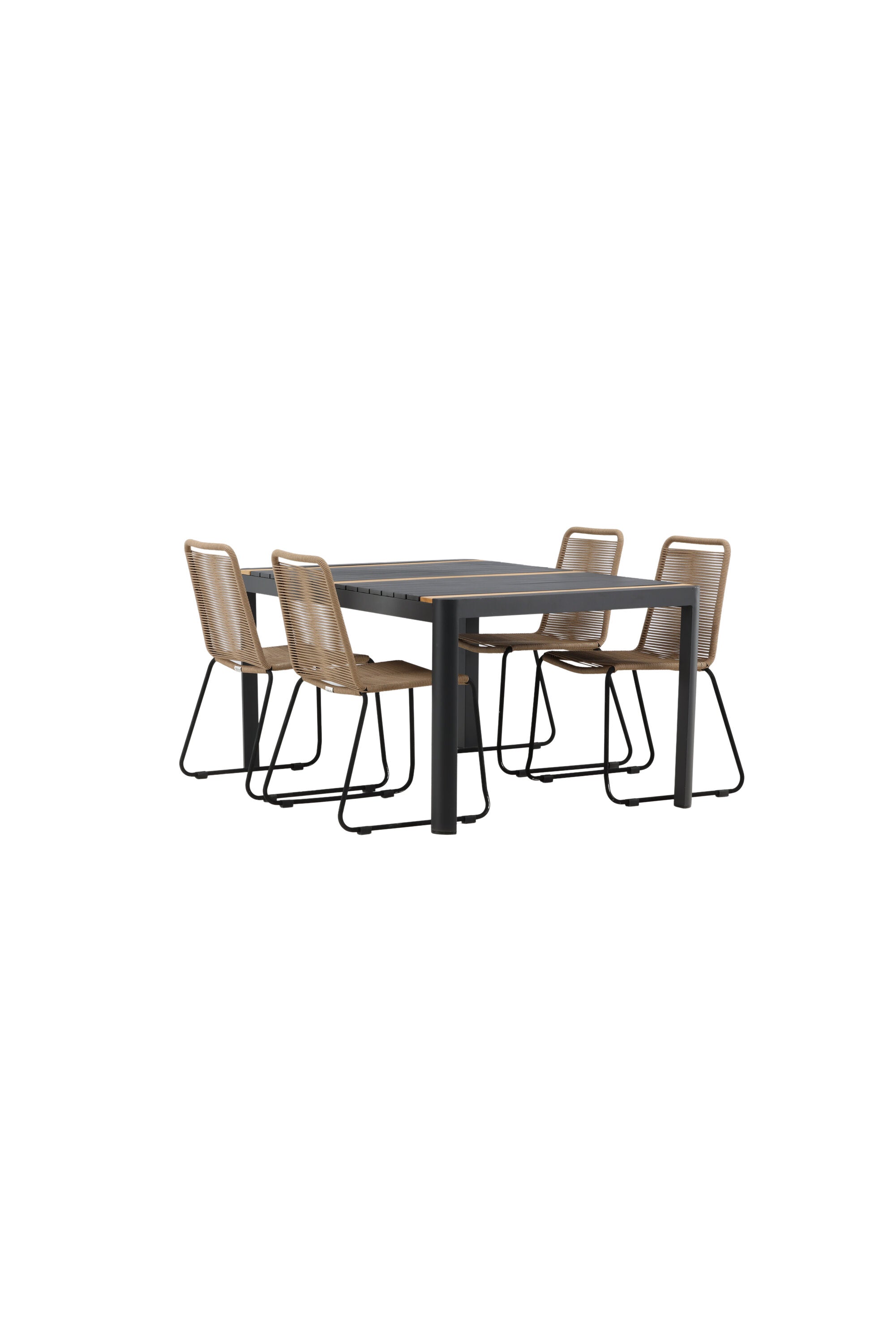 Togo Outdoor-Tischset + Lindos 150cm/4St. in Schwarz / Natur präsentiert im Onlineshop von KAQTU Design AG. Gartentischset ist von Venture Home