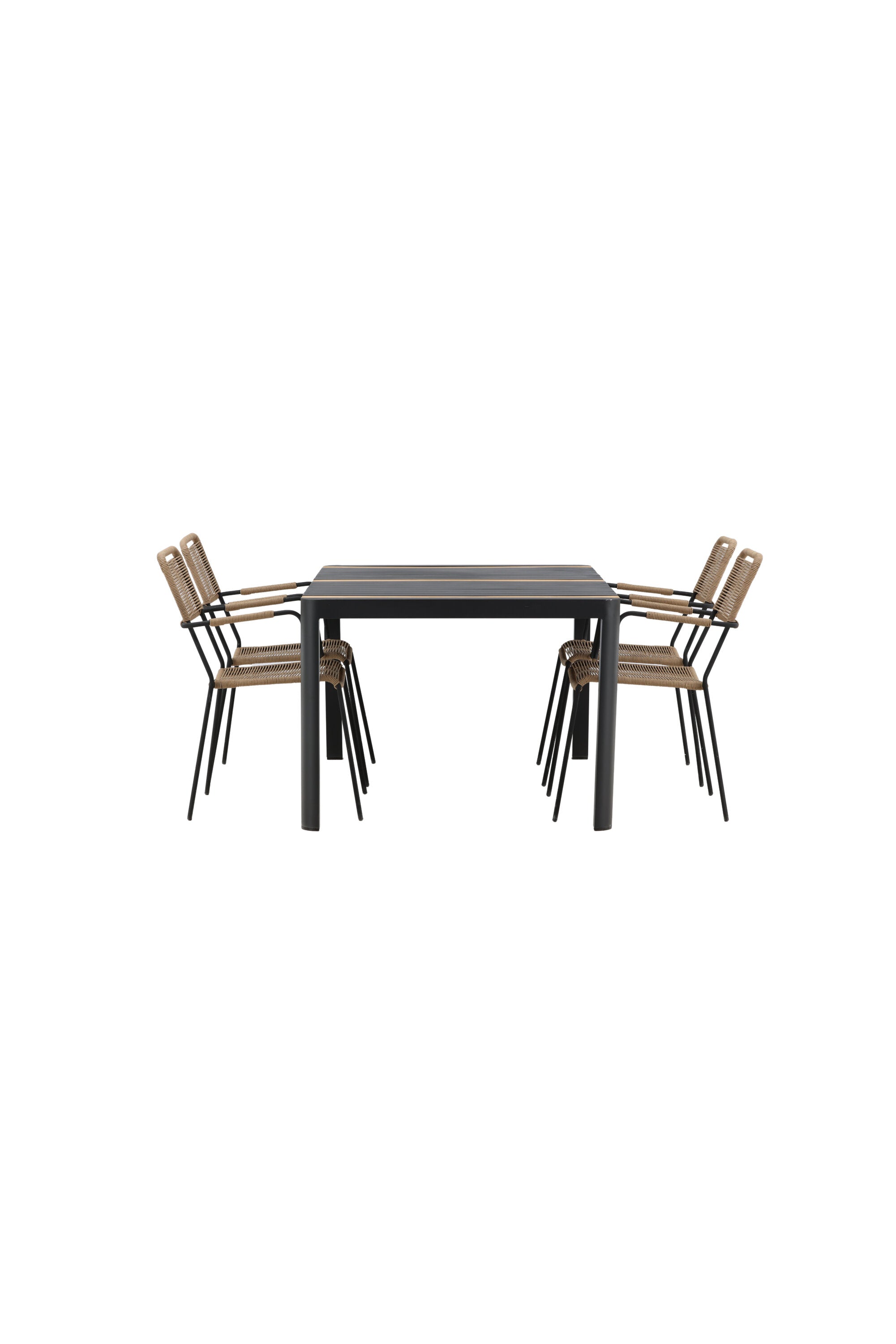 Togo Outdoor-Tischset + Lindos Armchair 150cm/4St. in Schwarz / Natur präsentiert im Onlineshop von KAQTU Design AG. Gartentischset ist von Venture Home