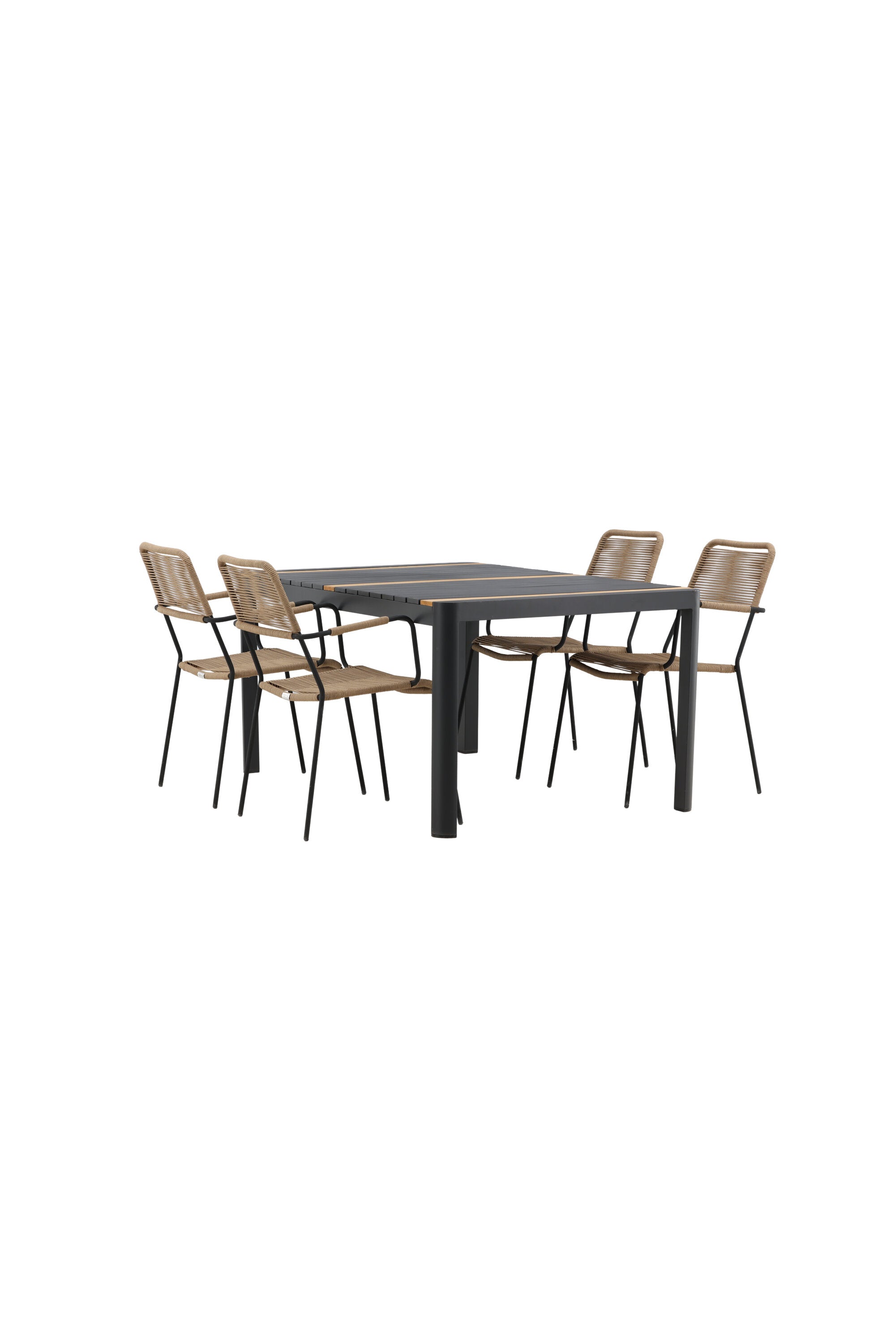 Togo Outdoor-Tischset + Lindos Armchair 150cm/4St. in Schwarz / Natur präsentiert im Onlineshop von KAQTU Design AG. Gartentischset ist von Venture Home