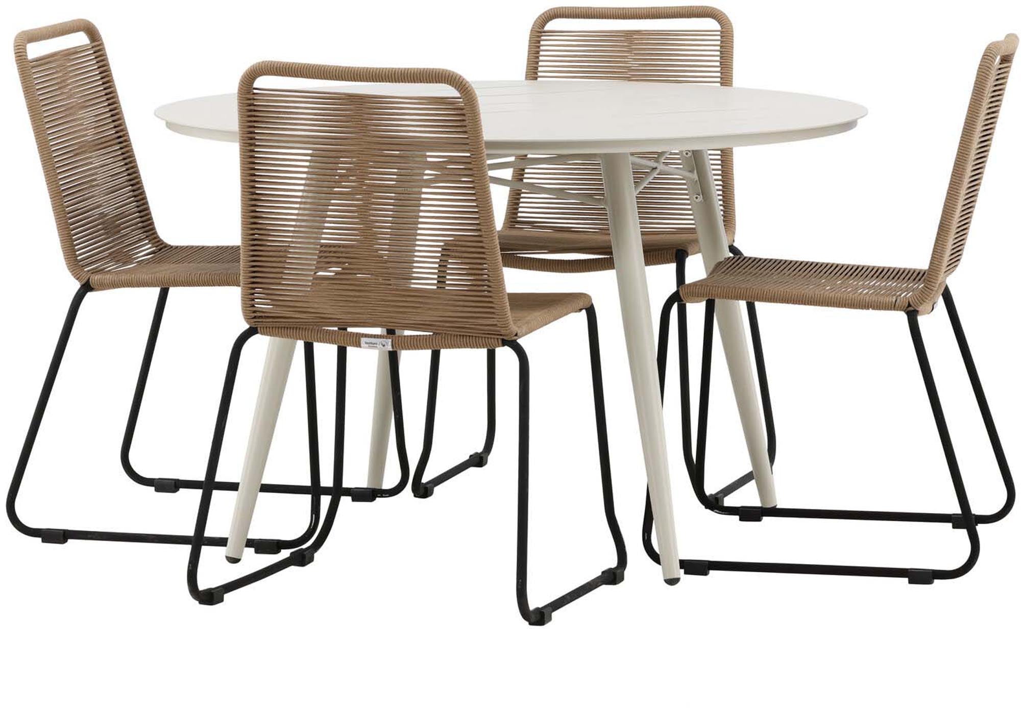 Stilvolles Lina Outdoor-Tischset Lindos für bis zu 4 Personen. Perfekt für Garten und Balkon, langlebig und wetterbeständig für unvergessliche Momente.