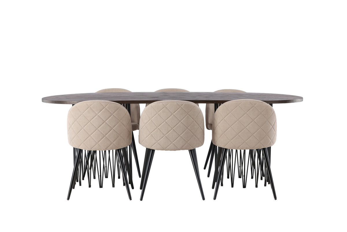 Stone Esszimmerset + Velvet 220cm/6St. in Beige, Schwarz präsentiert im Onlineshop von KAQTU Design AG. Esszimmerset ist von Venture Home