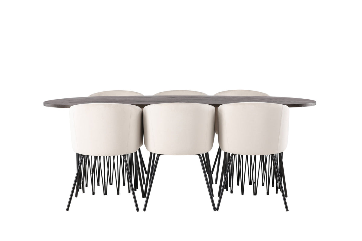 Stone Esszimmerset + Berit 220cm/6St. in Beige, Schwarz präsentiert im Onlineshop von KAQTU Design AG. Esszimmerset ist von Venture Home