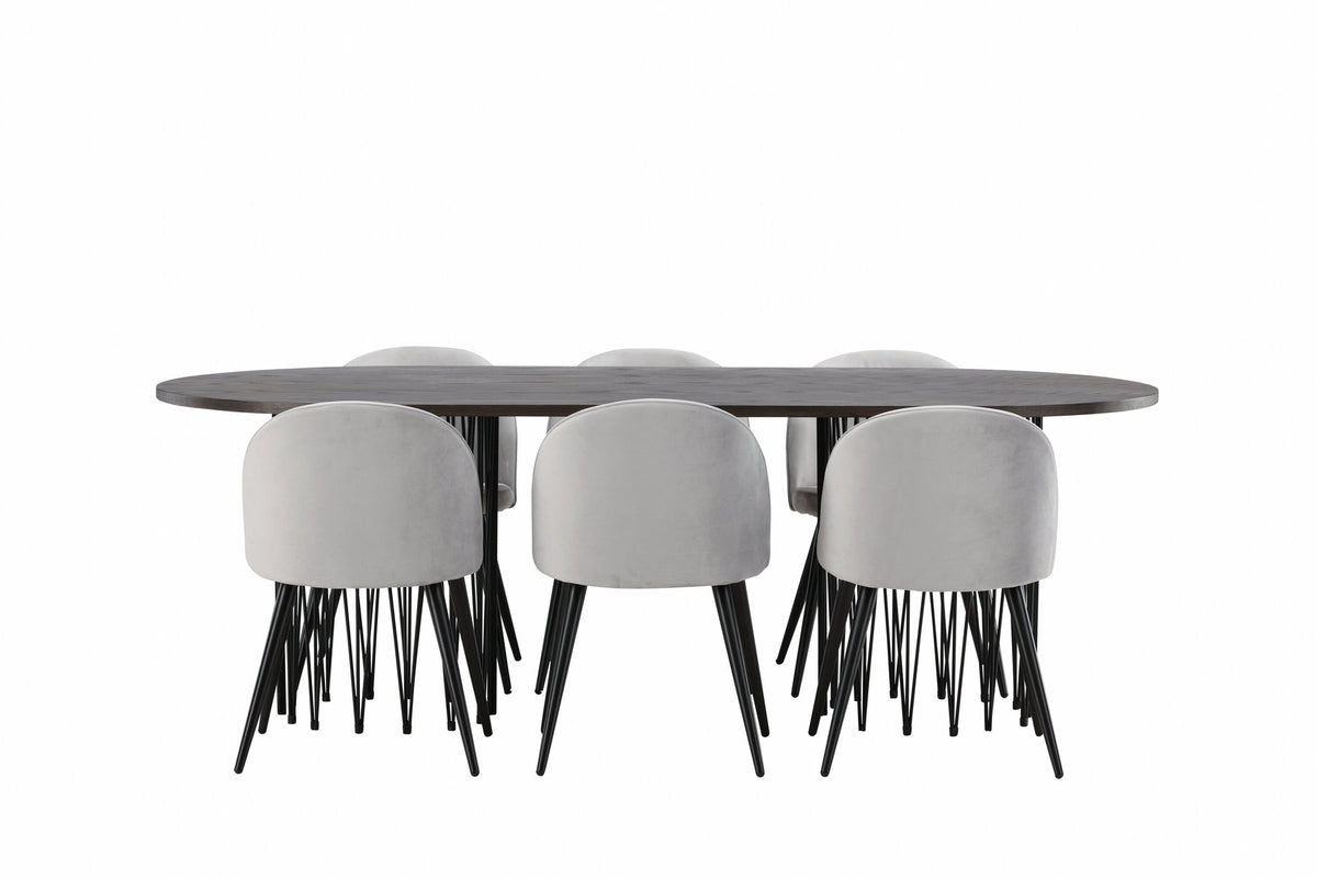 Stone Esszimmerset + Velvet 220cm/6St. in Schwarzgrau präsentiert im Onlineshop von KAQTU Design AG. Esszimmerset ist von Venture Home