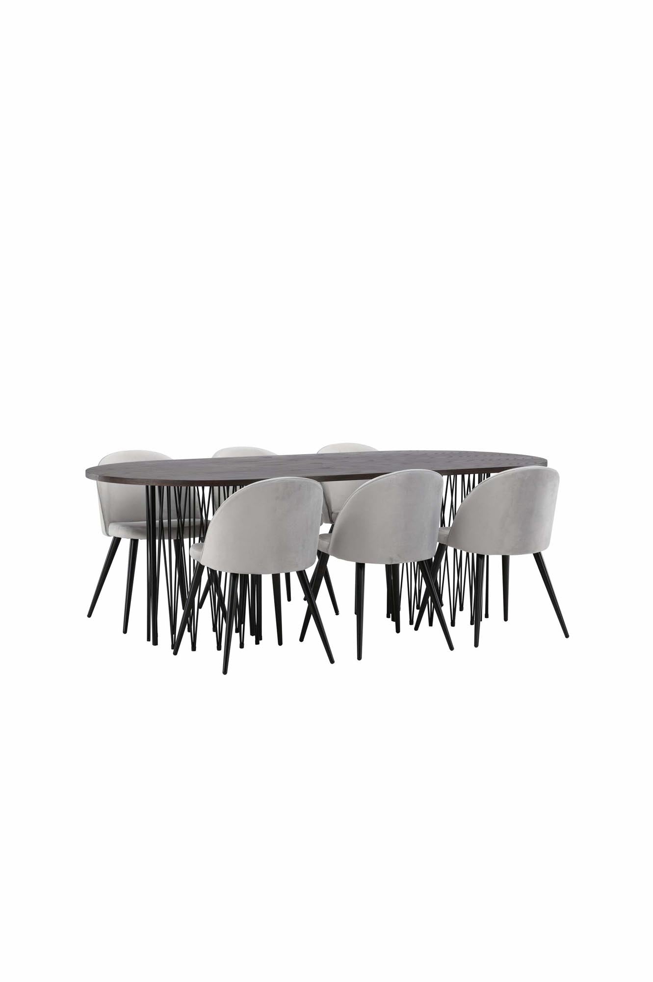 Stilvolles Stone Esszimmerset 220cm mit 6 bequemen Velvet-Stühlen. Perfekte Kombination aus Eleganz und Komfort für Ihr Zuhause.