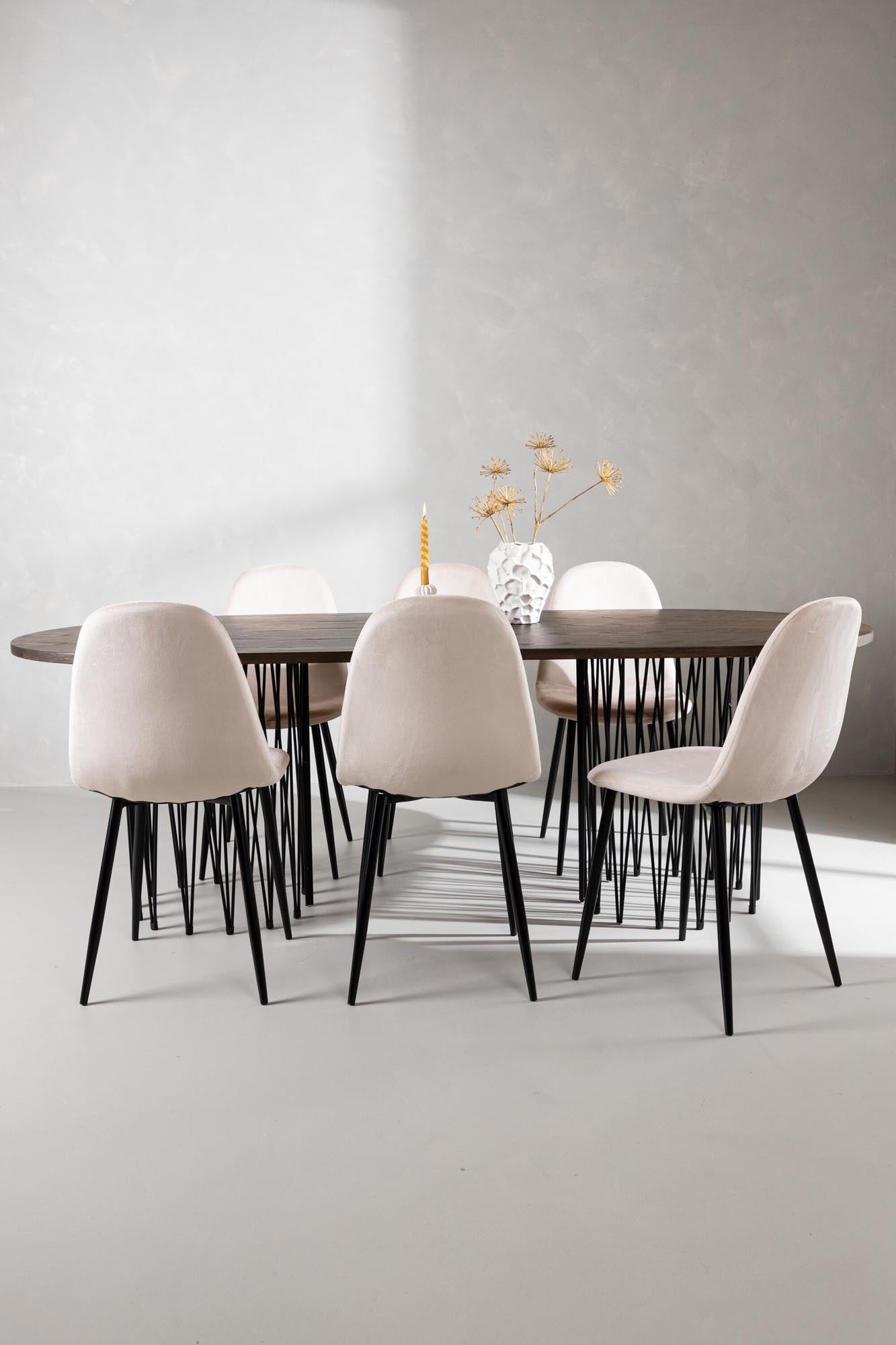 Modernes Stone Esszimmerset 220cm mit 6 stilvollen Polar-Stühlen von Venture Home. Ideal für gesellige Abende und elegantes Dining.