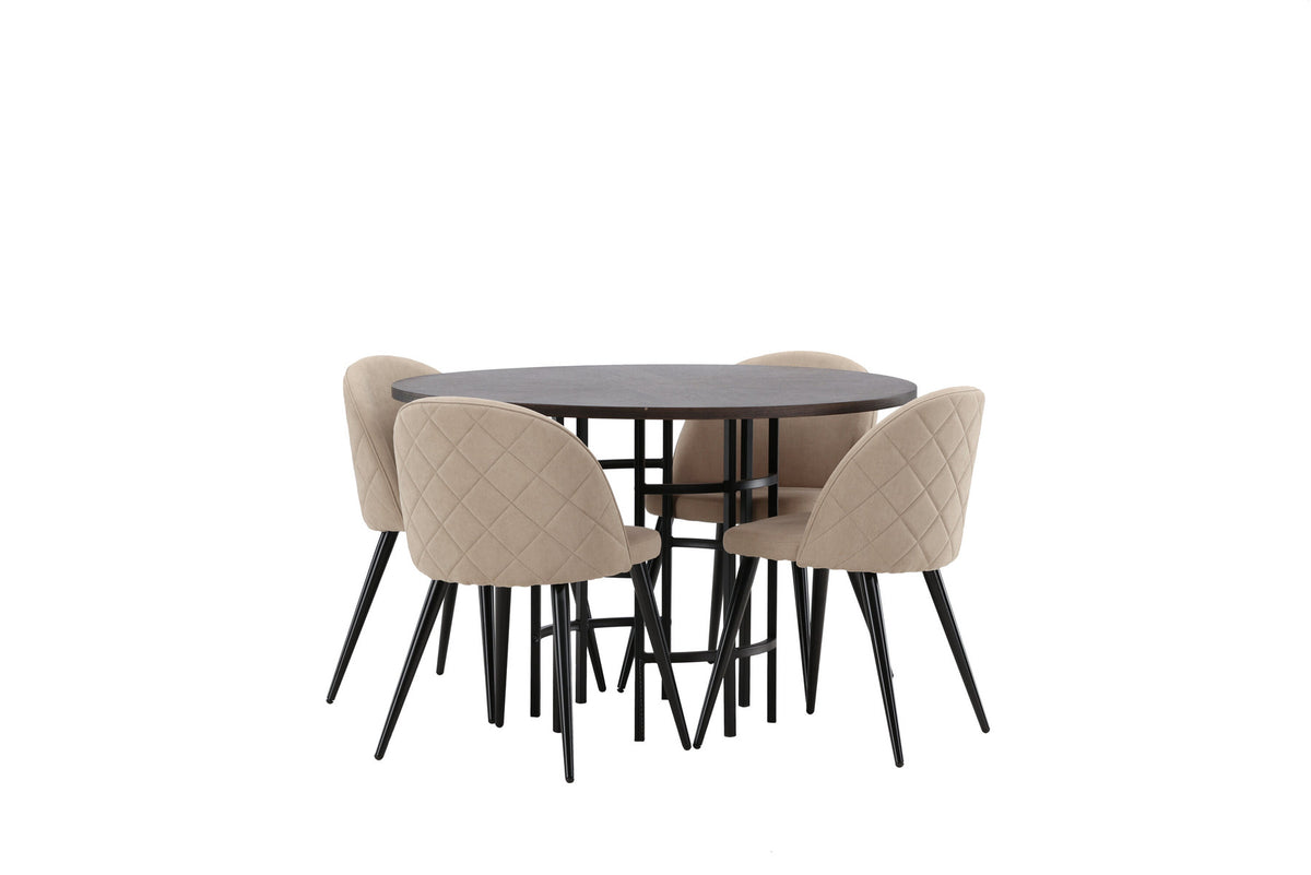 Esszimmerset Copenhagen + Velvet ⌀115cm/4St. in Mooca / Beige / Schwarz präsentiert im Onlineshop von KAQTU Design AG. Esszimmerset ist von Venture Home