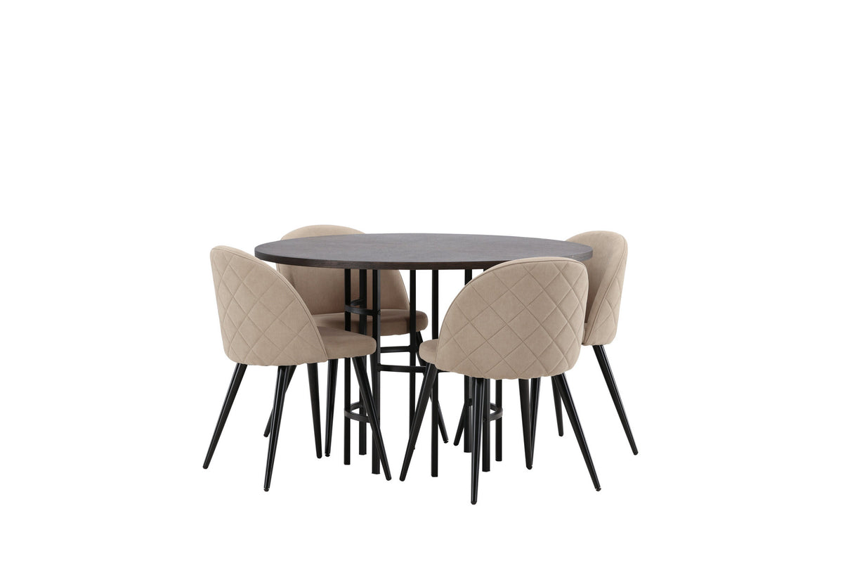 Esszimmerset Copenhagen + Velvet ⌀115cm/4St. in Mooca / Beige / Schwarz präsentiert im Onlineshop von KAQTU Design AG. Esszimmerset ist von Venture Home