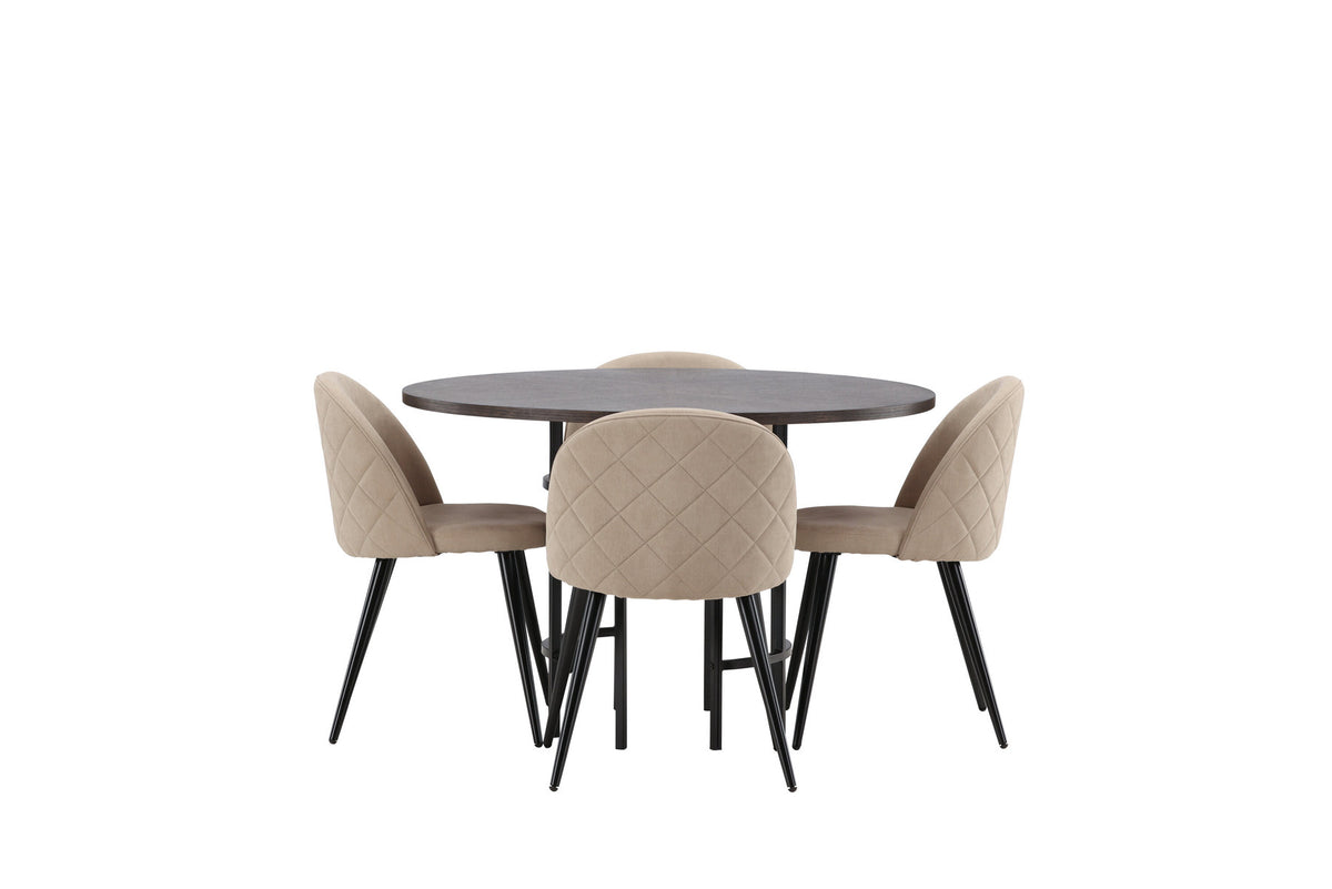 Esszimmerset Copenhagen + Velvet ⌀115cm/4St. in Mooca / Beige / Schwarz präsentiert im Onlineshop von KAQTU Design AG. Esszimmerset ist von Venture Home